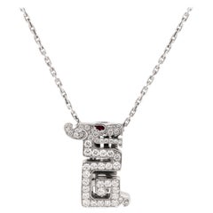 Cartier Baiser Du Dragon Diamond Ruby 18K White Gold Pendant Necklace
