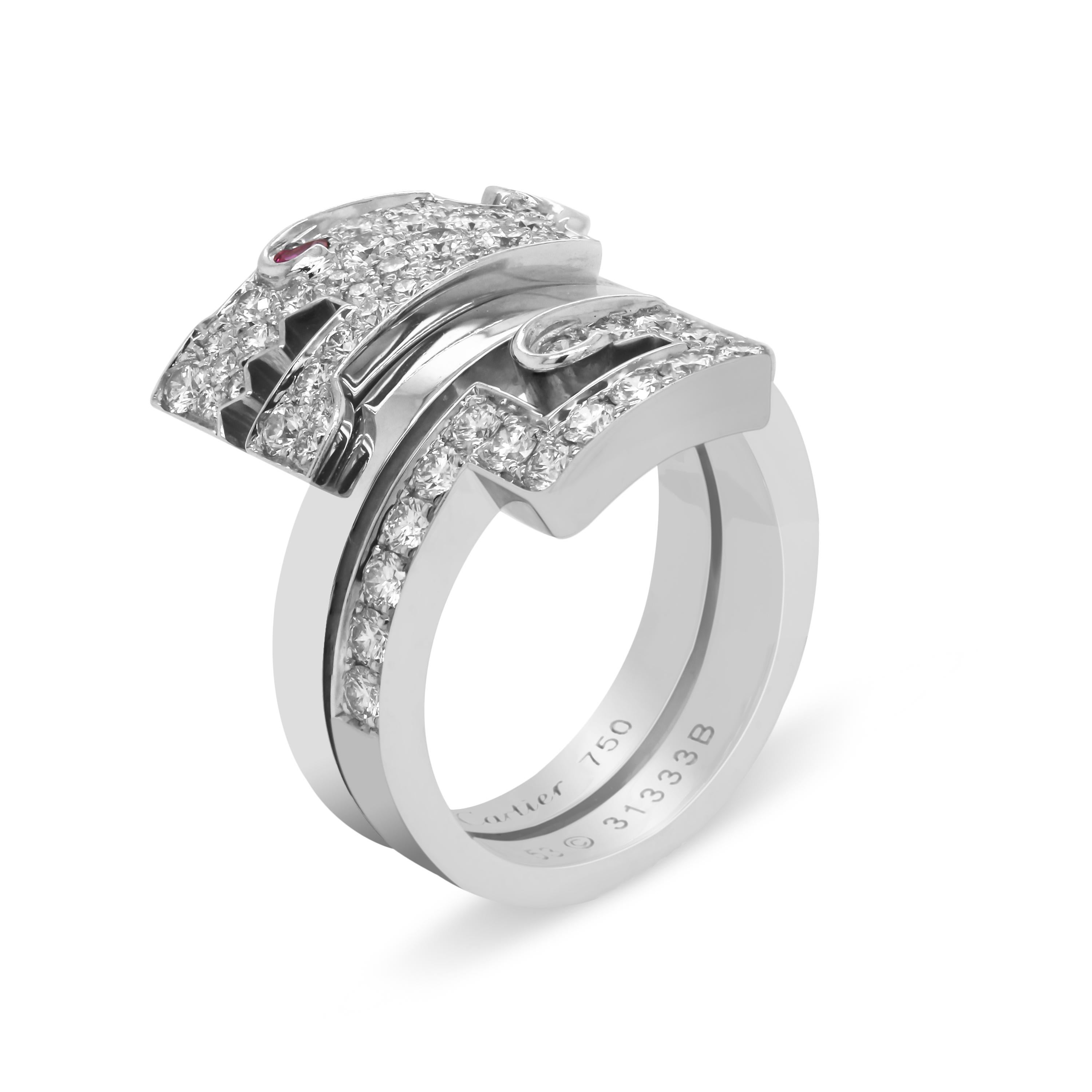 Cartier Baiser Du Dragon Diamant Rubin 18K Weißgold Ring (Rundschliff) im Angebot