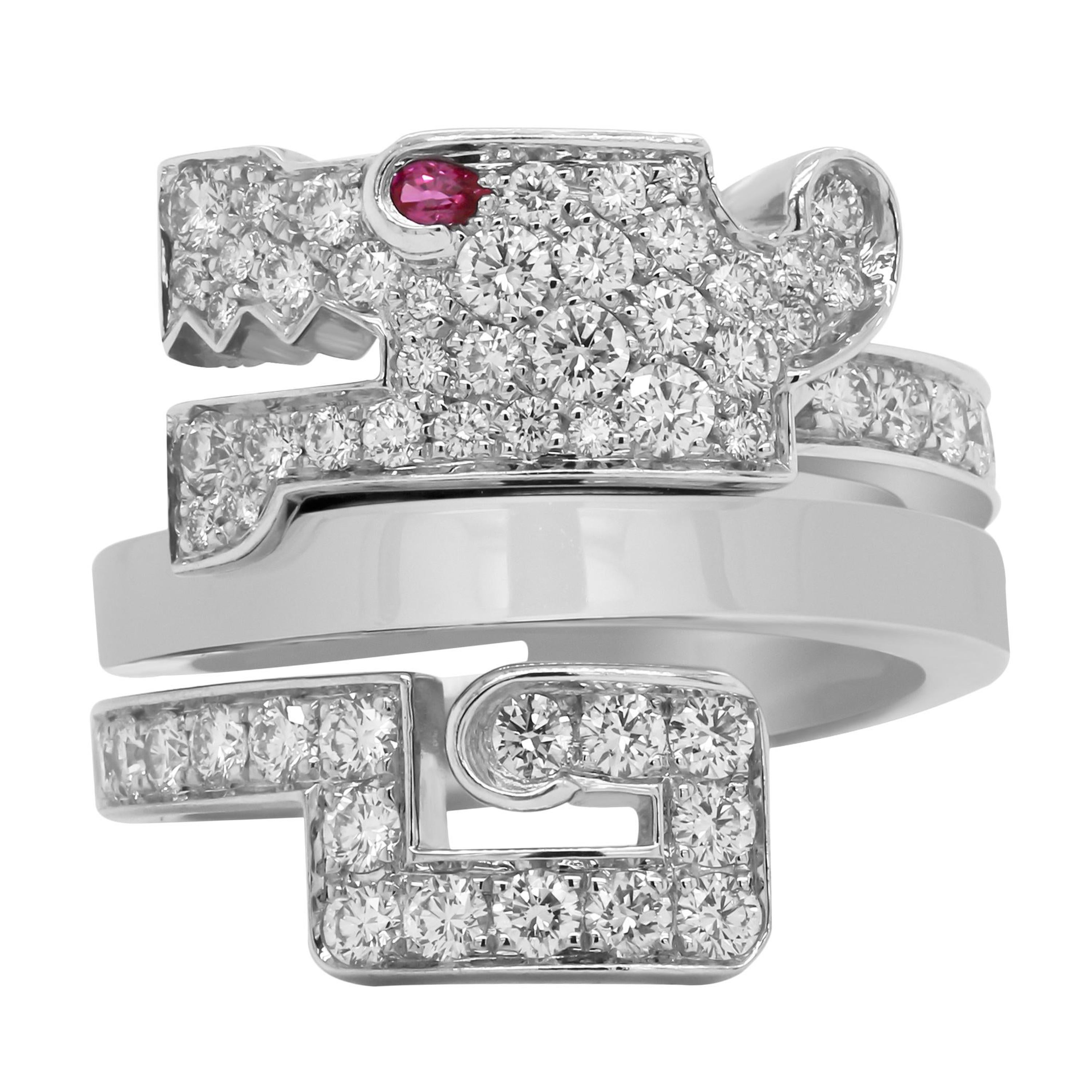 Cartier Baiser Du Dragon, bague en or blanc 18 carats avec diamants et rubis en vente