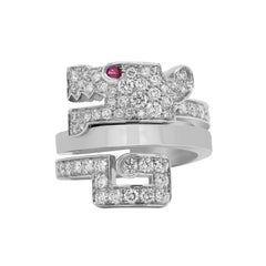 Cartier Baiser Du Dragon Diamond Ruby 18K White Gold Ring