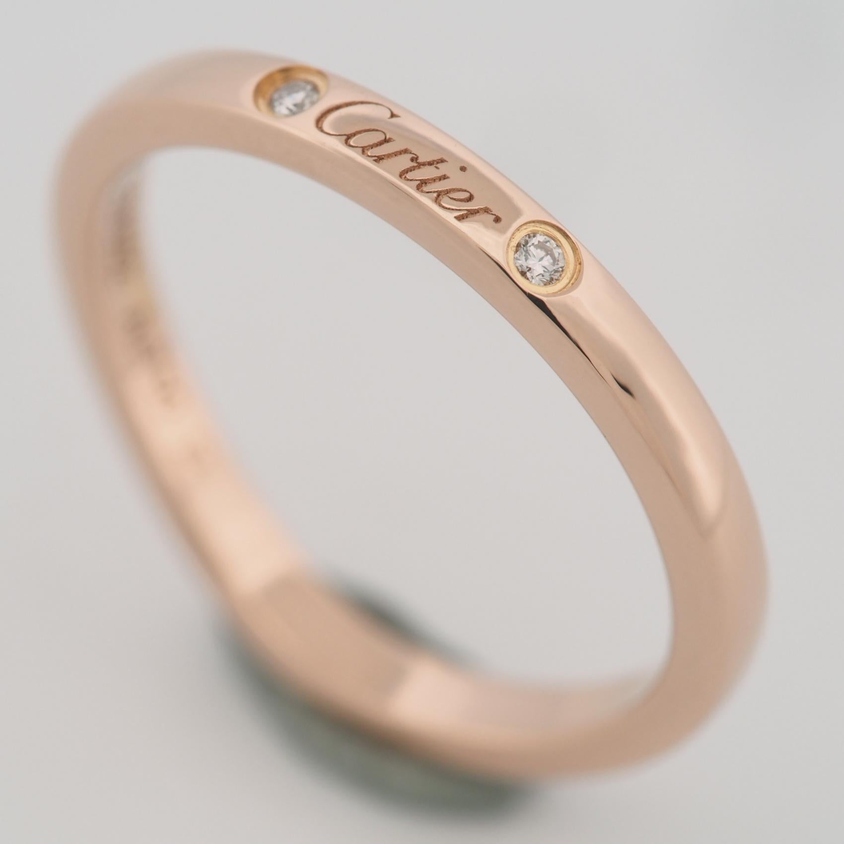 Item: Authentic Cartier Ballerine Wedding Band Ring
Stones: 3 Diamonds ( total 0.01 carats )
Metal: 18K Rose Gold
Ring Size: 49 US SIZE 4.75 UK SIZE I 3/4
Internal Diameter: 15.60 mm
Measurement: 1.9 - 2 mm width
Weight: 2.3 Grams
Condition: Used (