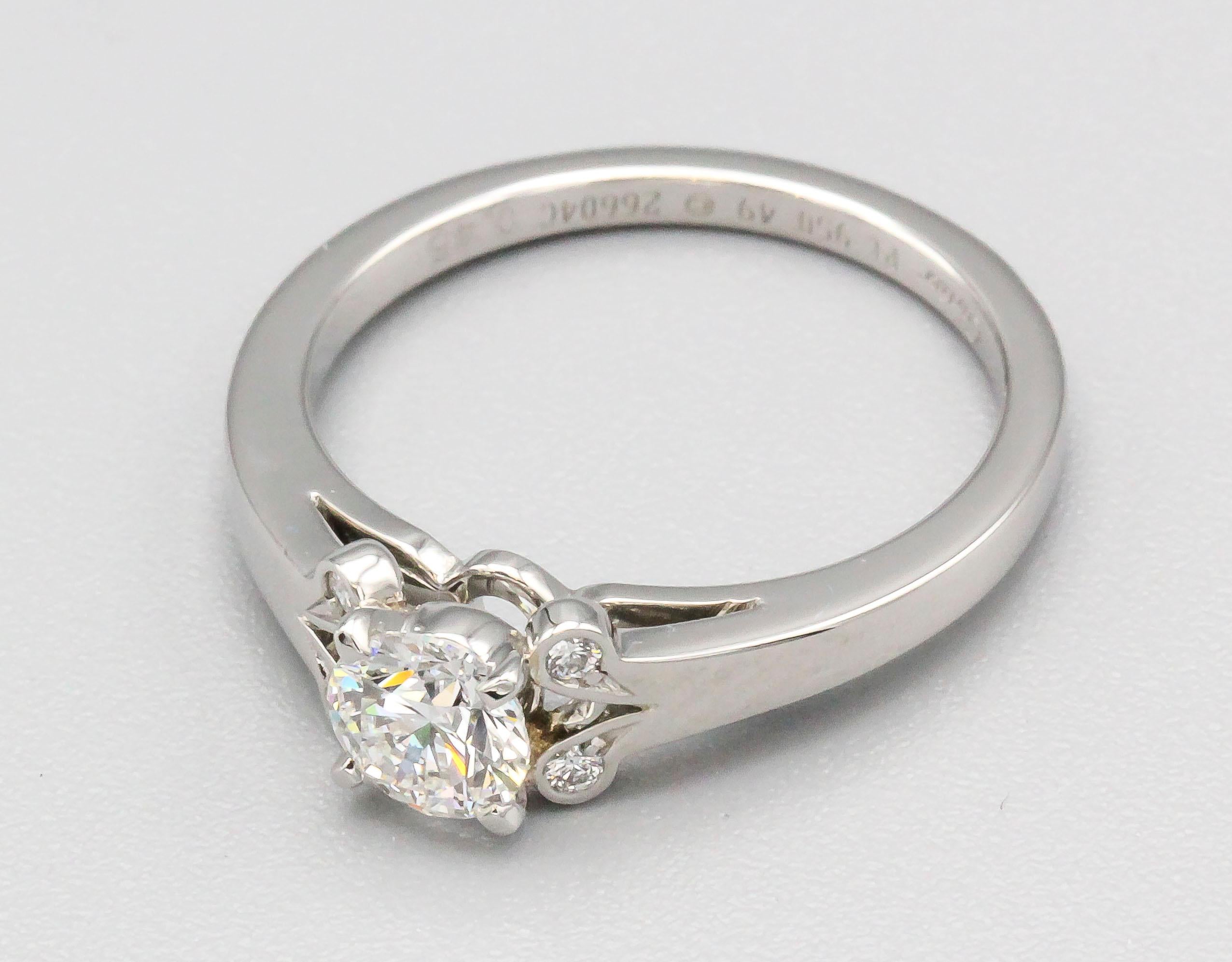 Cartier Ballerine .45 Carat F VVS1 Diamond Platinum Engagement Ring In Excellent Condition In New York, NY