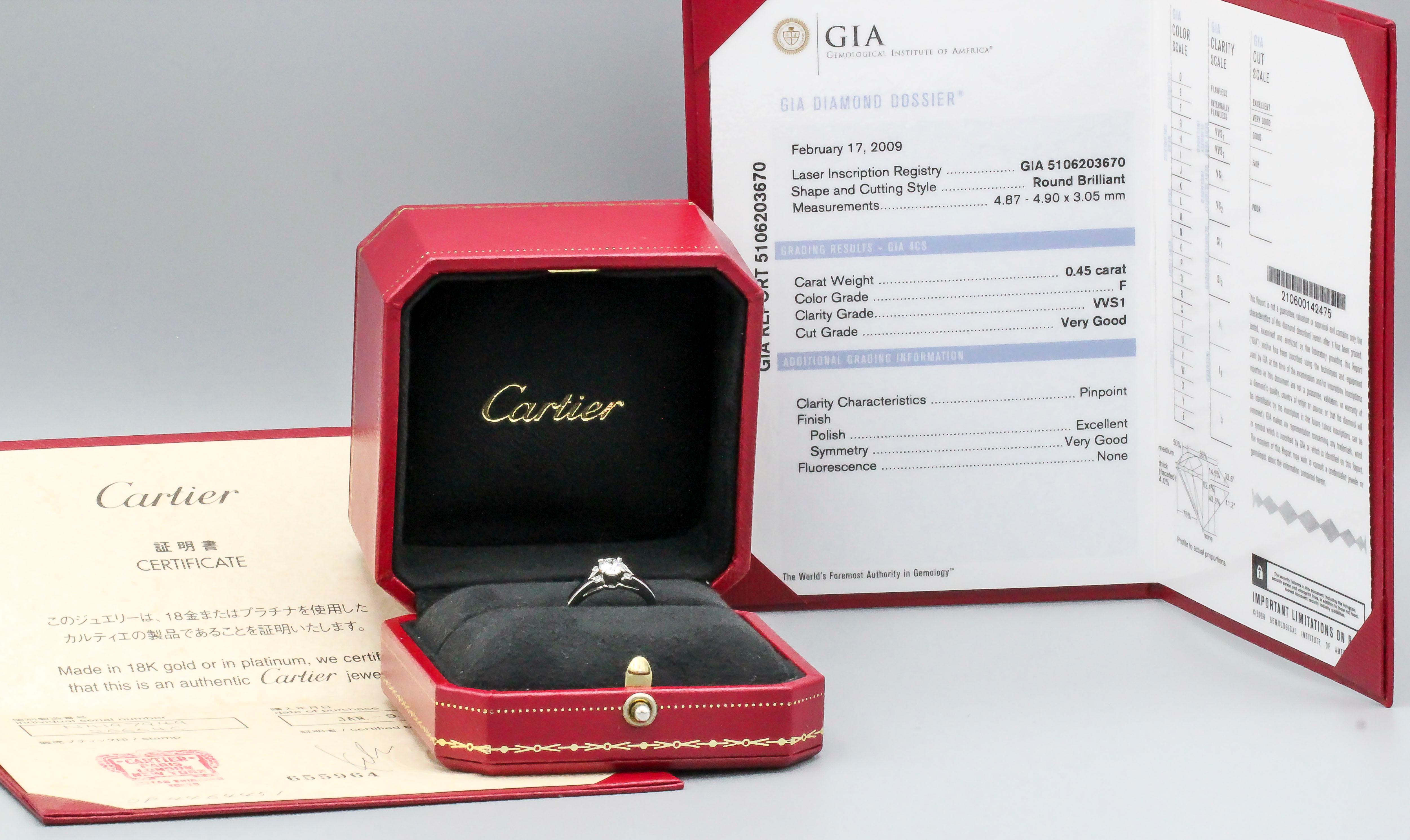Women's Cartier Ballerine .45 Carat F VVS1 Diamond Platinum Engagement Ring