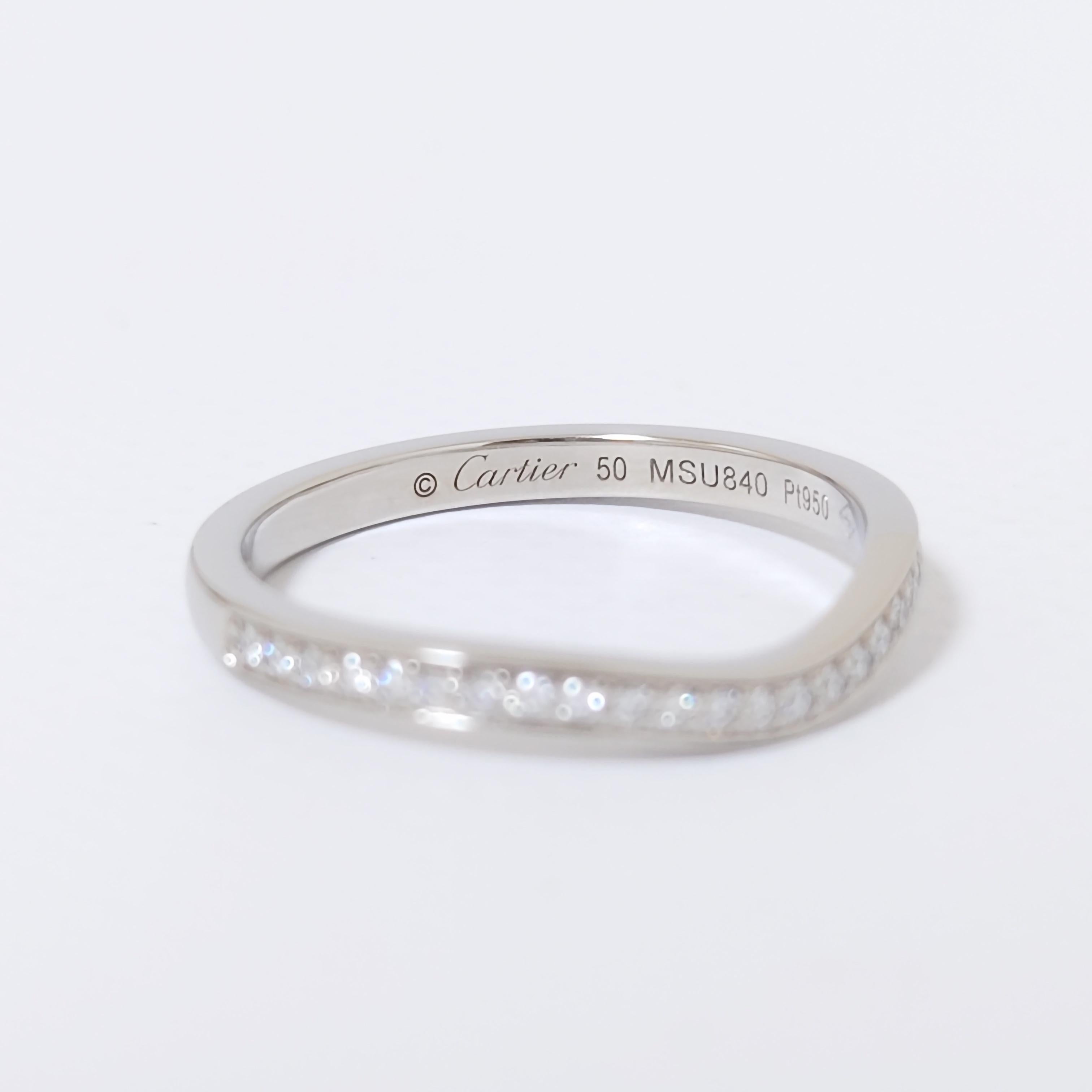 Women's or Men's Cartier Ballerine curved Half Diamond Ring Pt950 US5.25