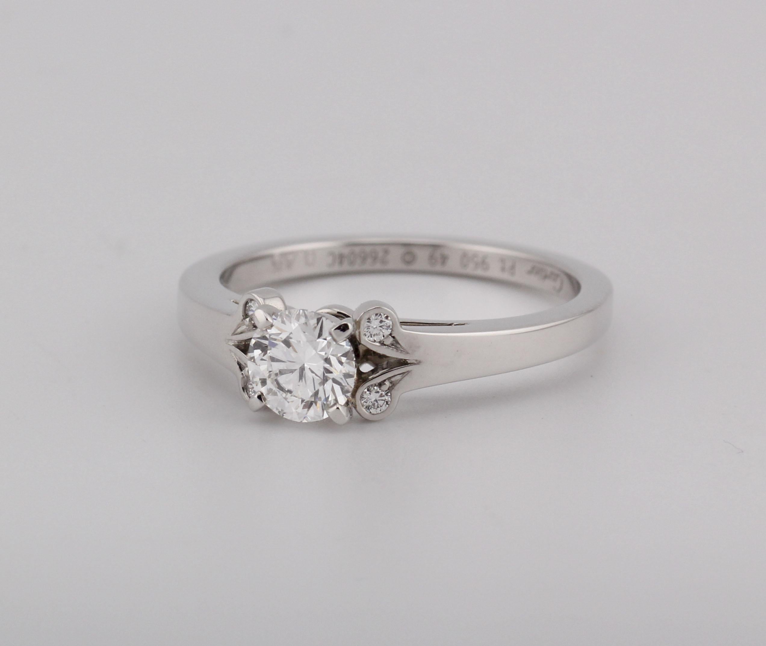 Taille ronde Cartier Bague de fiançailles en platine avec diamant GIA Cert .45 F VVS1 Taille 4.75 en vente