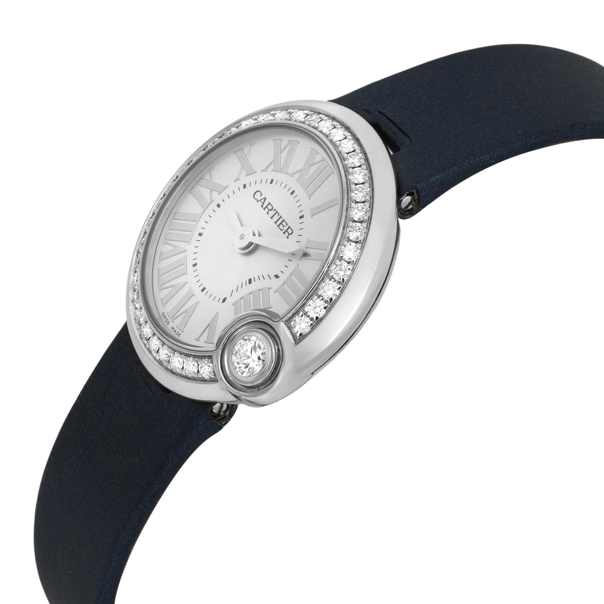 Montre Femme Cartier Ballon Blanc 26mm Acier Diamant Cadran Argenté Quartz W4BL0002 Bon état - En vente à New York, NY