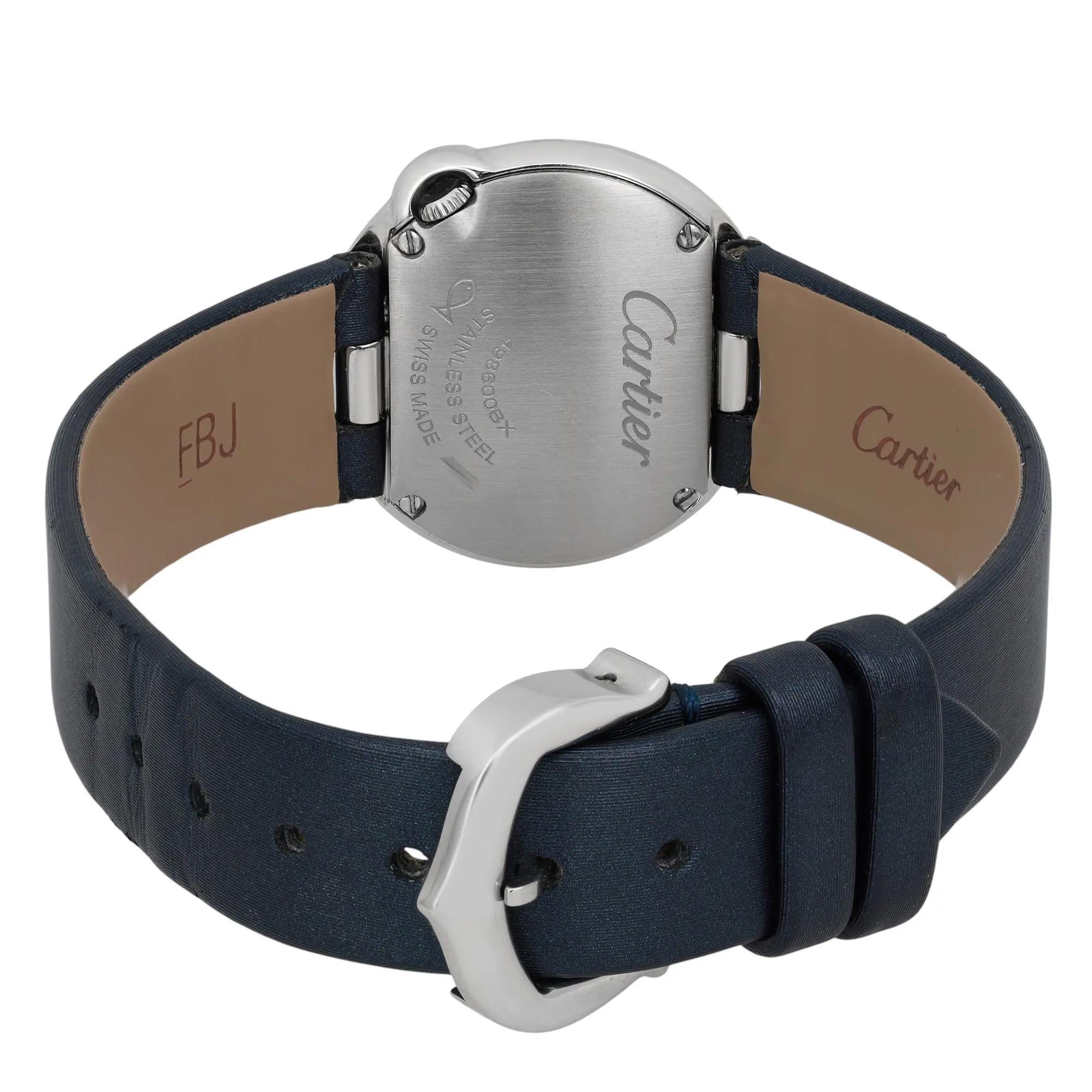 Montre Femme Cartier Ballon Blanc 26mm Acier Diamant Cadran Argenté Quartz W4BL0002 en vente 1