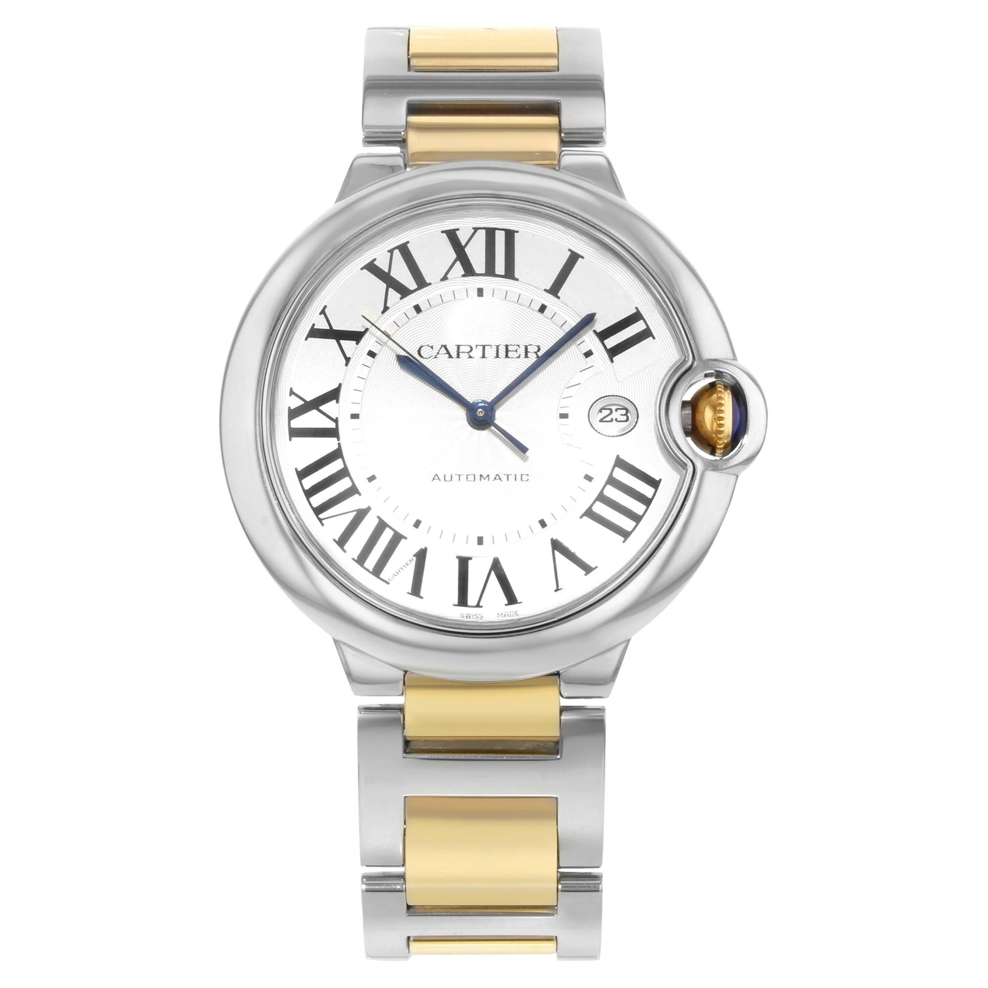 Cartier Ballon Bleu 18 Karat Yellow Gold Steel Silver Dial Men
s Watch W69009Z3