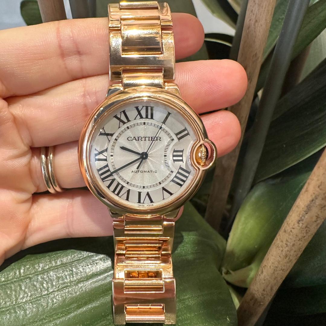 Modern Cartier Ballon Bleu 18k Rose Gold 33mm Watch REF 3003 For Sale