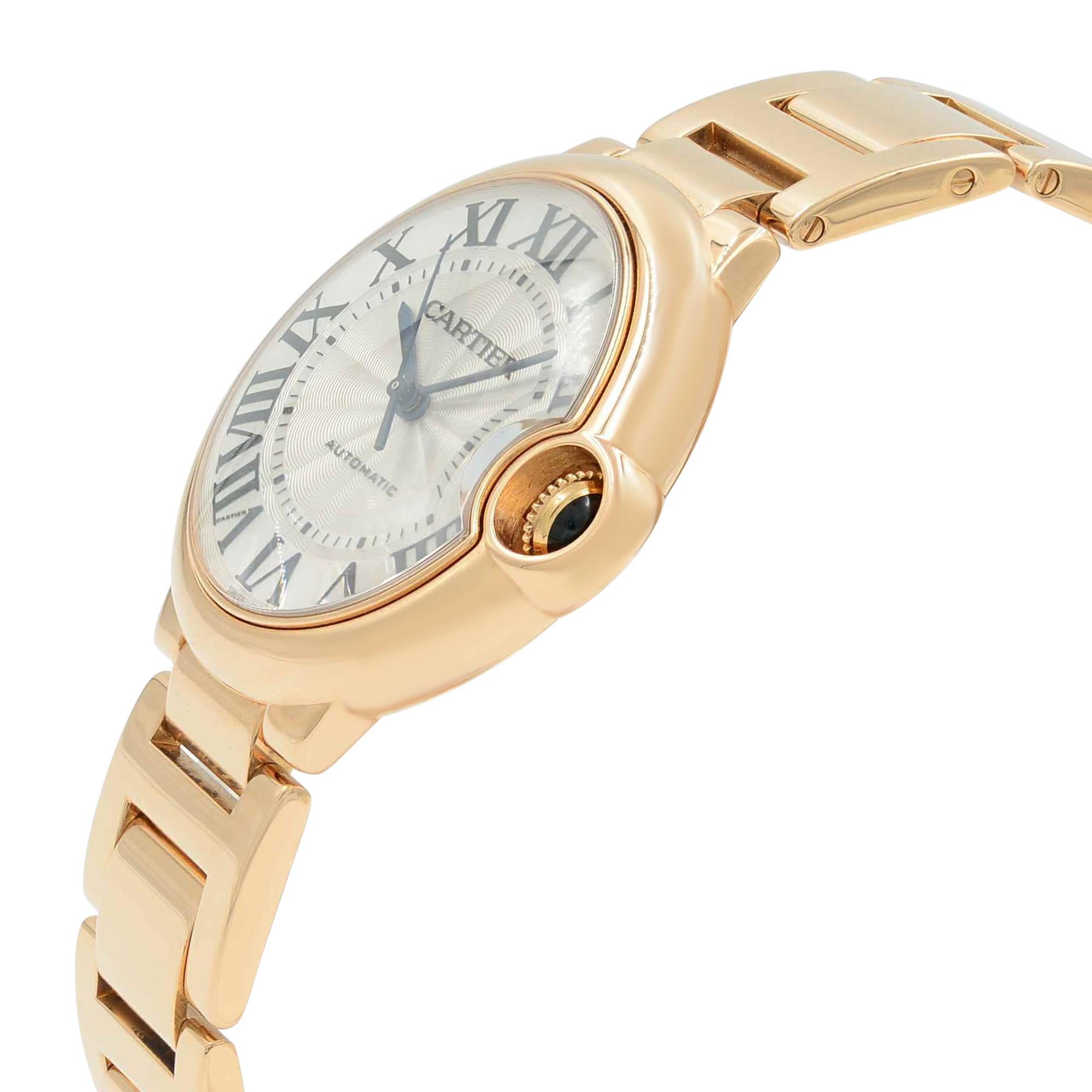 Cartier Ballon Bleu 18 Karat Rose Gold Automatic Midsize Watch W69004Z2 Mint B/P In Excellent Condition In New York, NY