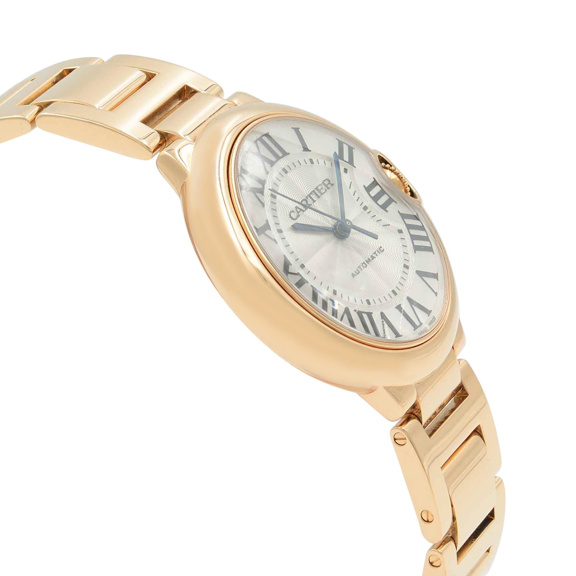 Women's or Men's Cartier Ballon Bleu 18 Karat Rose Gold Automatic Midsize Watch W69004Z2 Mint B/P