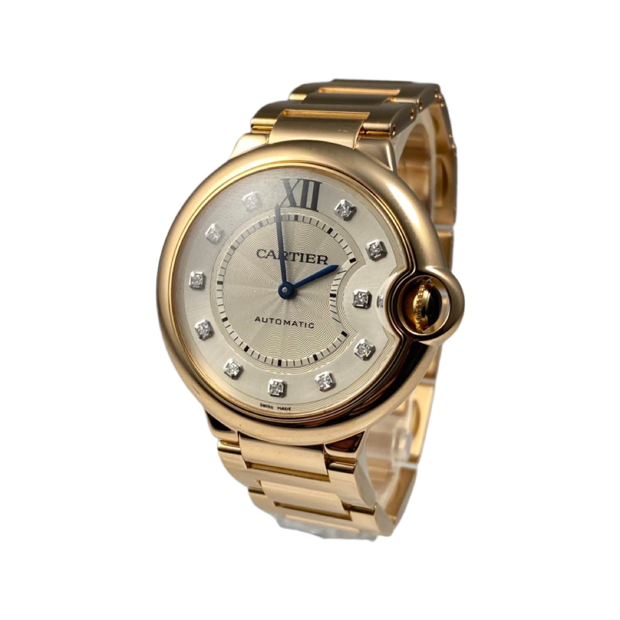 Round Cut Cartier Ballon Bleu 18k Rose Gold Factory Diamond Dial Ref. 3003 Watch For Sale