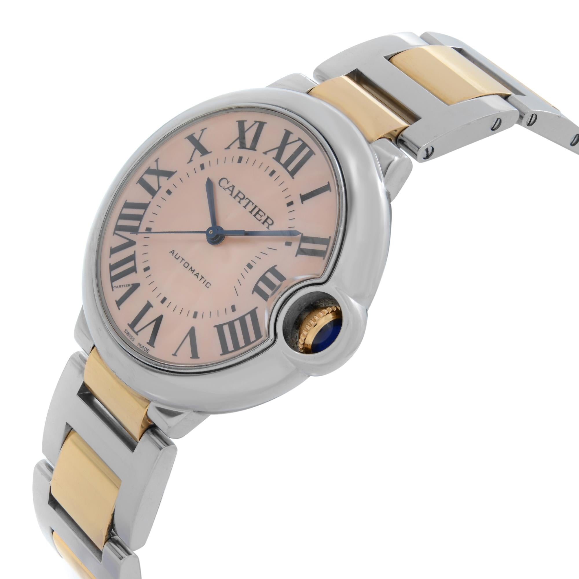 Cartier Ballon Bleu 18K Rose Gold Steel Pink Dial Ladies Watch W6920033 In Excellent Condition For Sale In New York, NY
