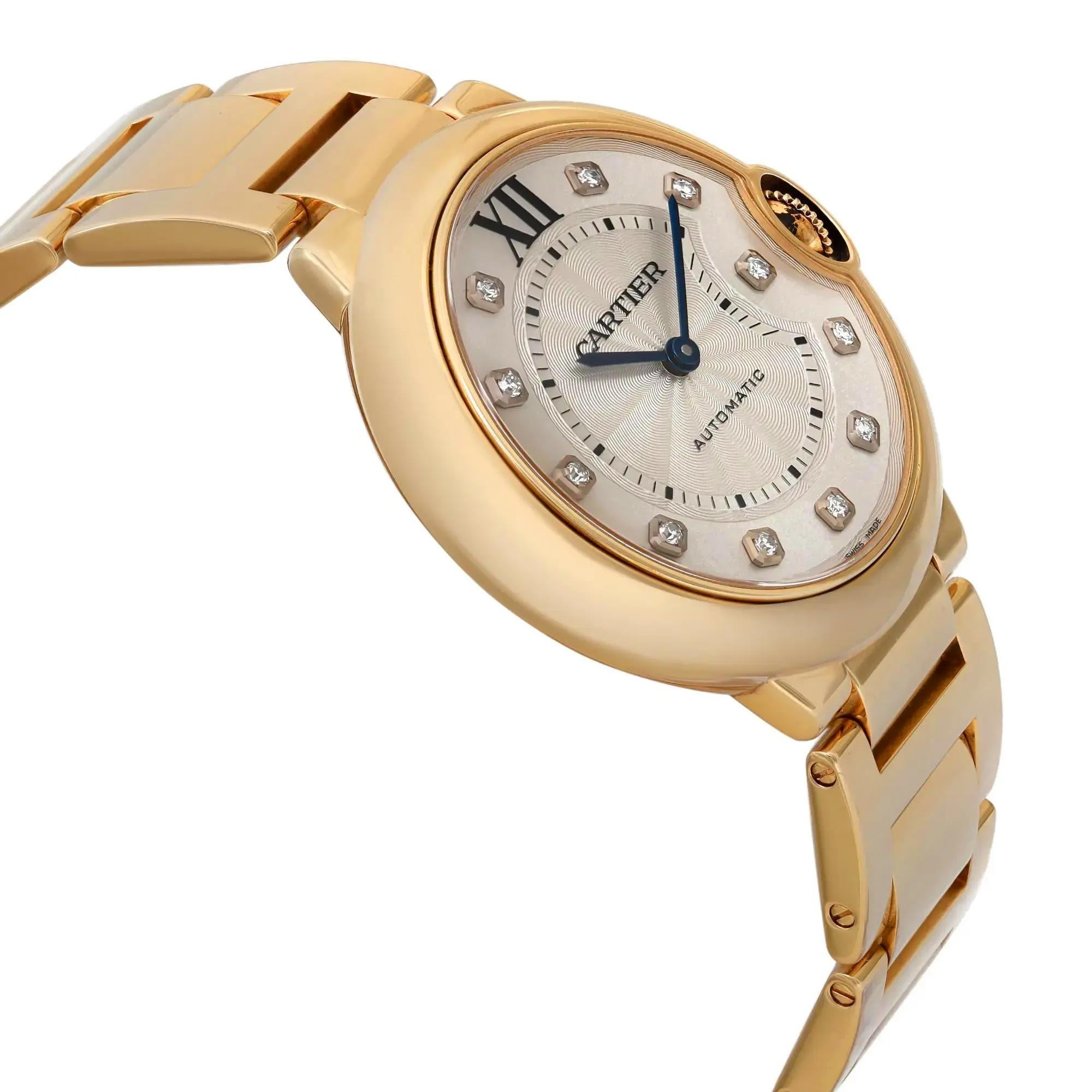Cartier Ballon Bleu 18K Yellow Gold Silver Diamond Dial Ladies Watch WE902027 In Excellent Condition For Sale In New York, NY