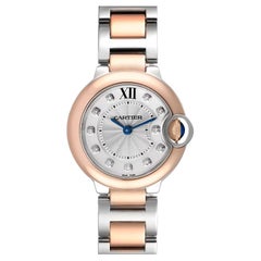 Cartier Ballon Bleu 28 Steel Rose Gold Diamond Ladies Watch W3BB0005 Papers