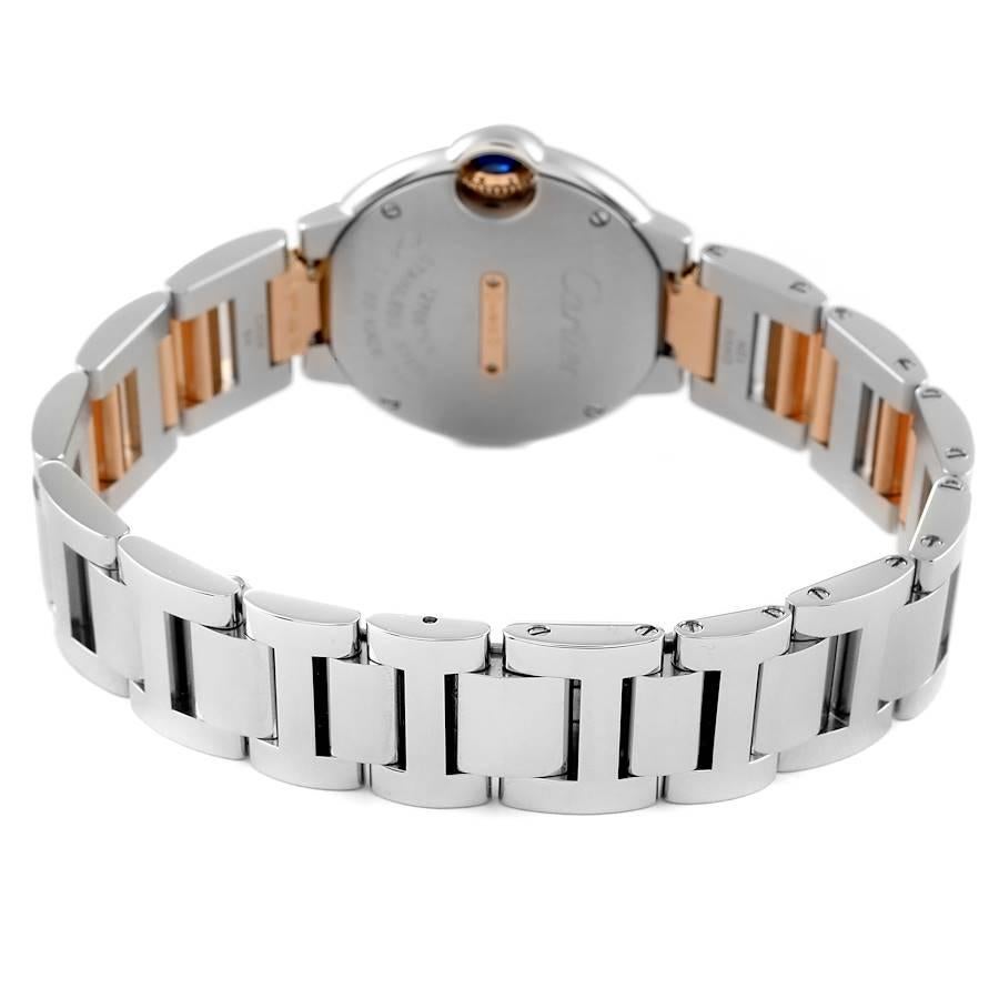Women's Cartier Ballon Bleu 28 Steel Rose Gold Diamond Watch W3BB0005 Box Papers