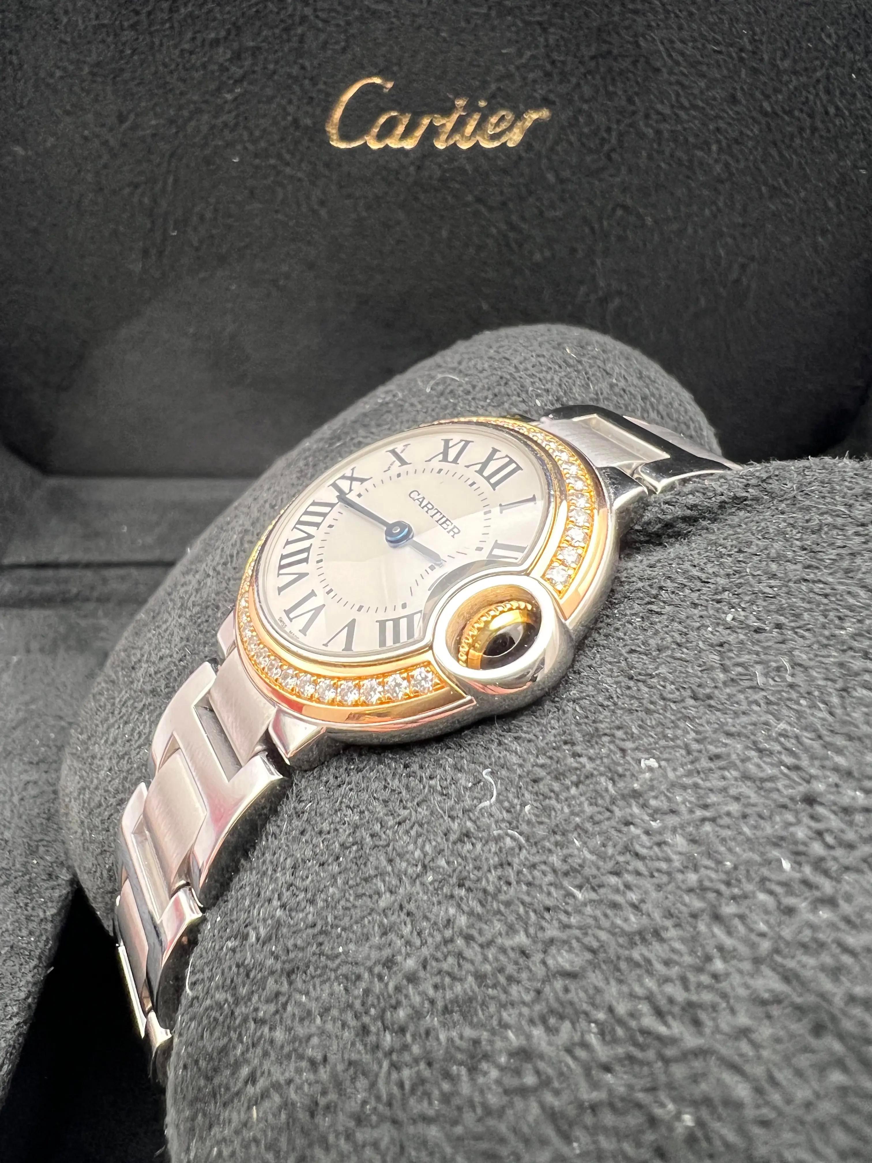 Cartier Ballon Bleu 28mm 18K Rose Factory Diamond Bezel WE902079 Steel Watch Box For Sale 2