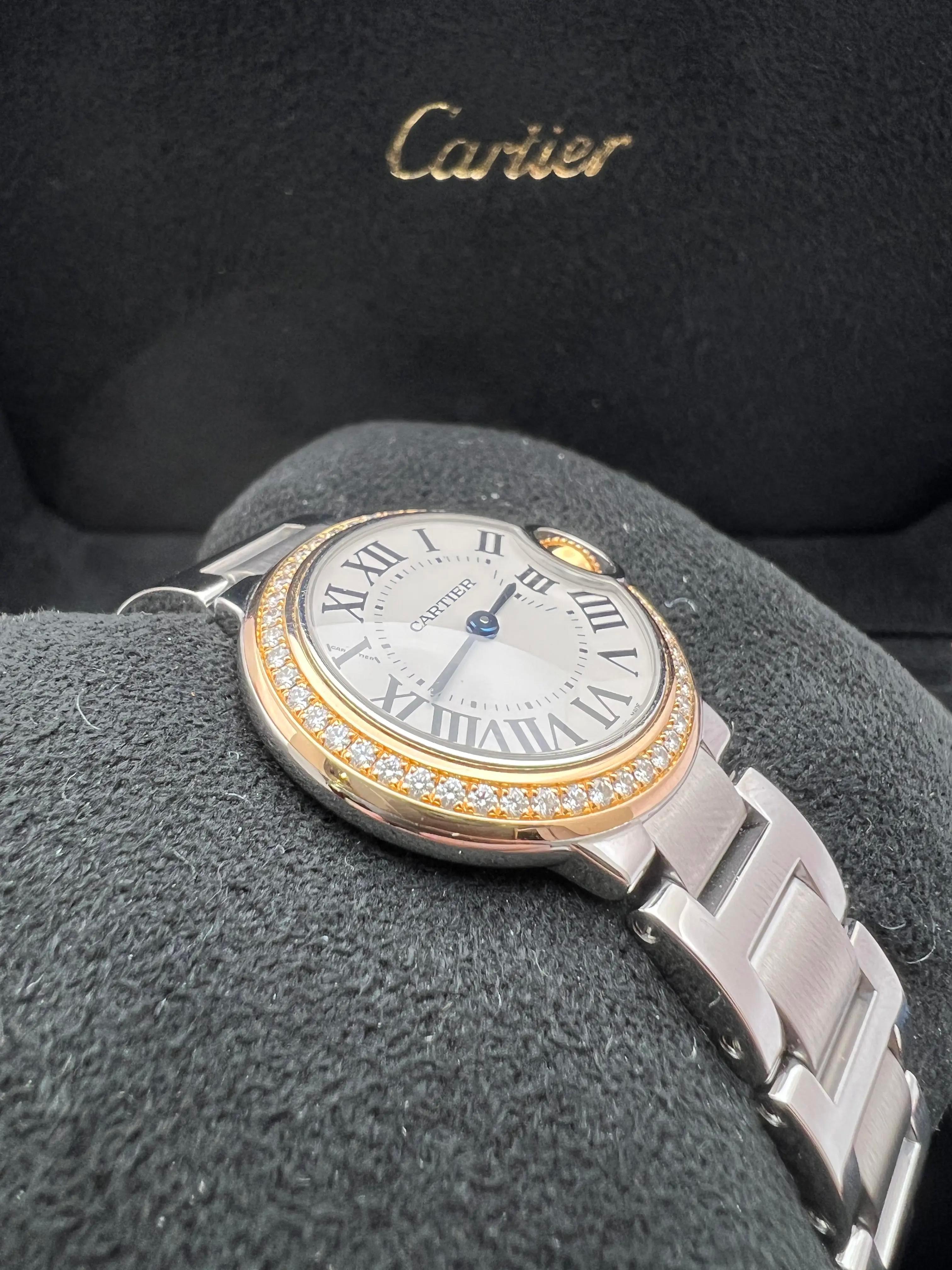 Cartier Ballon Bleu 28mm 18K Rose Factory Diamond Bezel WE902079 Steel Watch Box For Sale 3