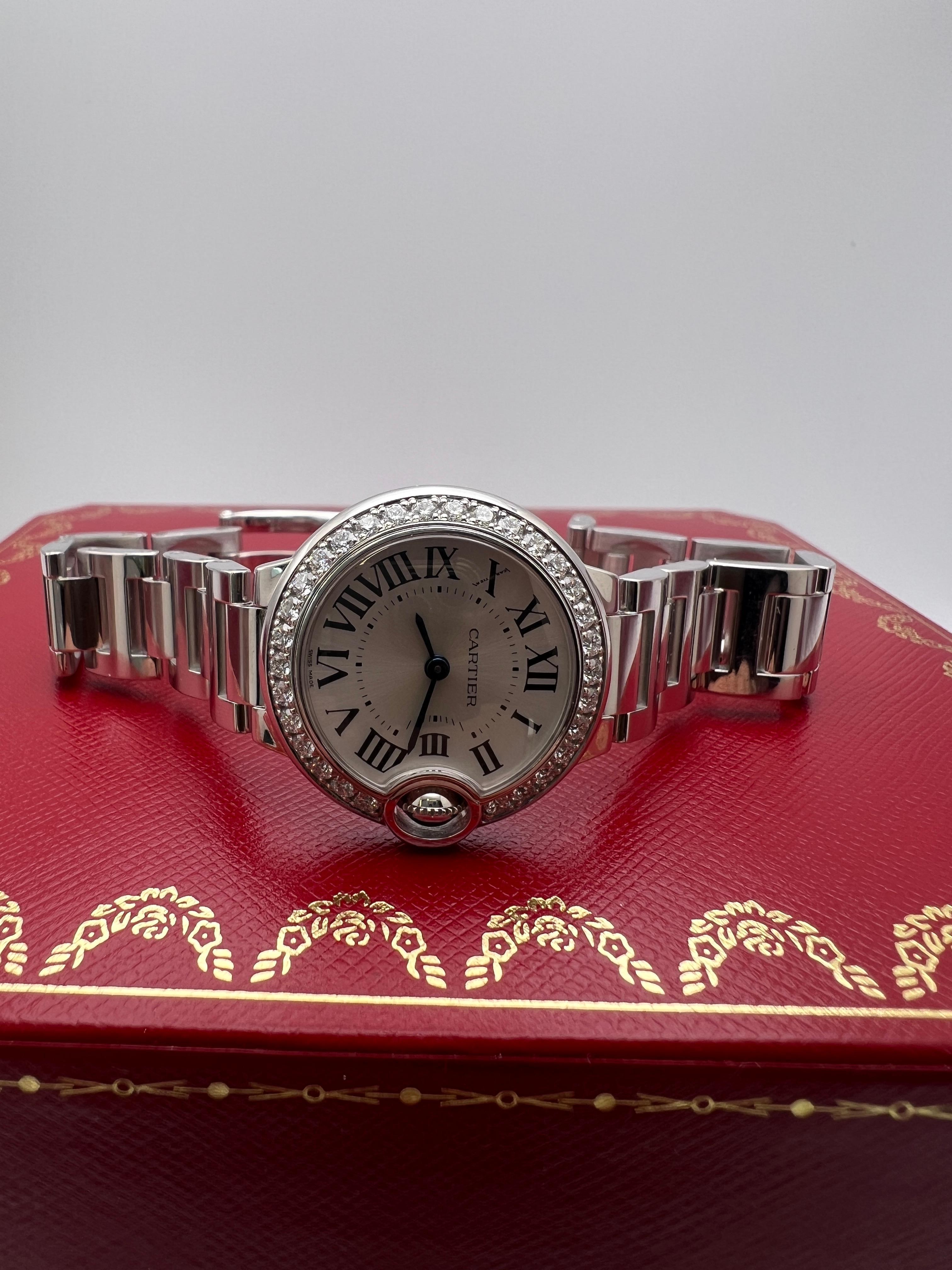 Cartier Ballon Bleu 28mm 18K White Gold Factory Diamond Bezel Box Paper WE9003Z3 5