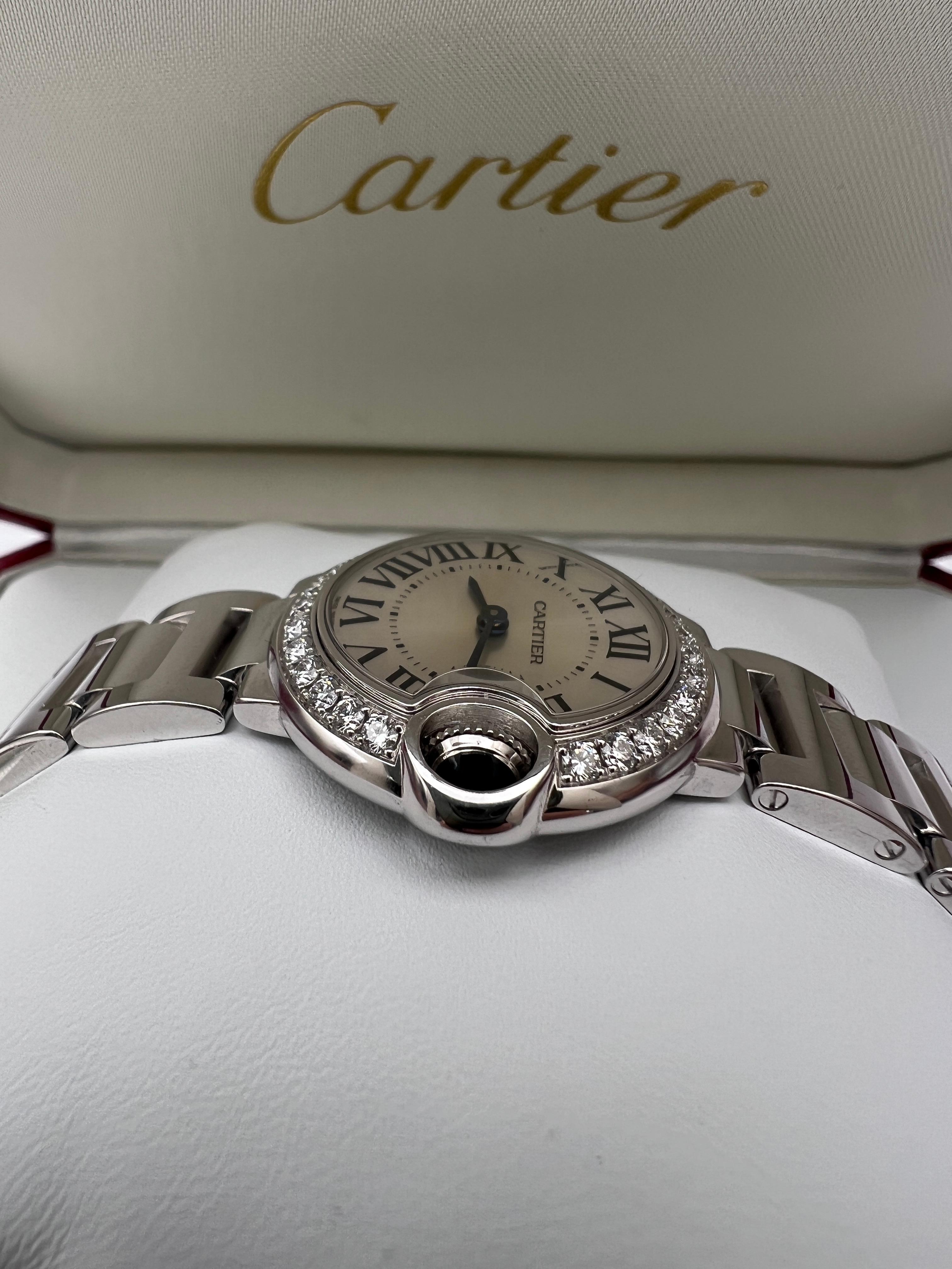 Cartier Ballon Bleu 28mm 18K White Gold Factory Diamond Bezel Box Paper WE9003Z3 6
