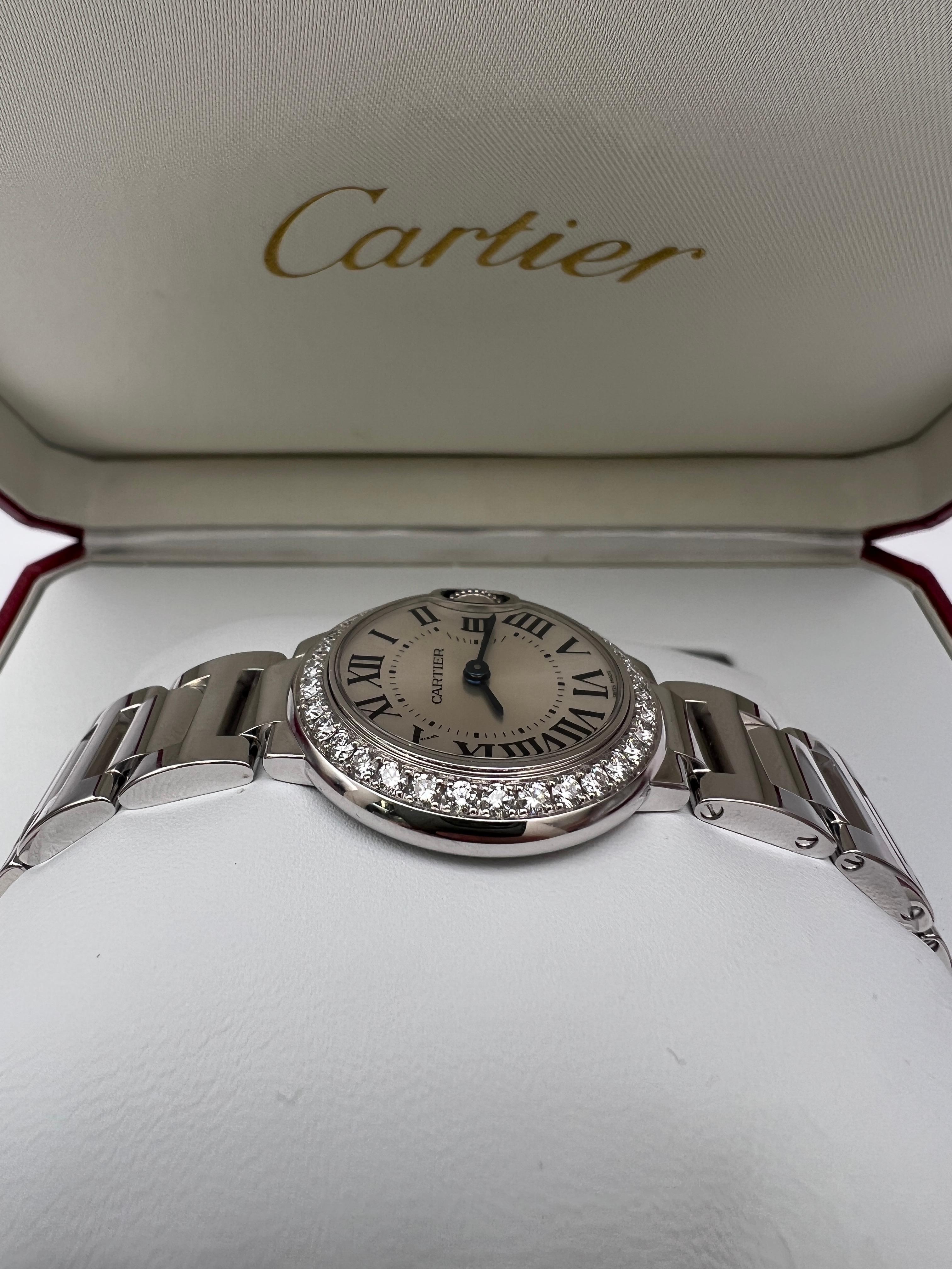 Cartier Ballon Bleu 28mm 18K White Gold Factory Diamond Bezel Box Paper WE9003Z3 7