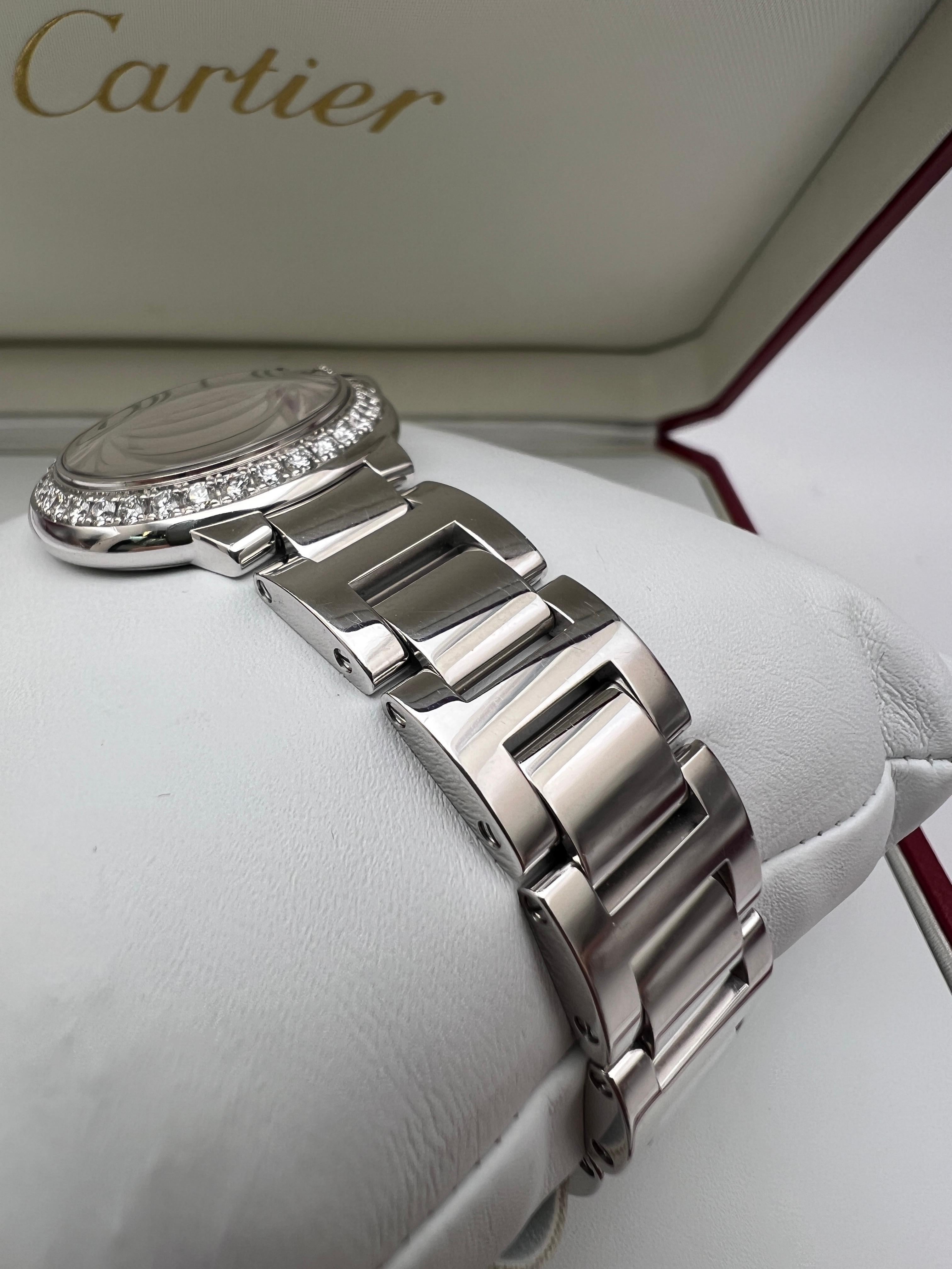 Cartier Ballon Bleu 28mm 18K White Gold Factory Diamond Bezel Box Paper WE9003Z3 2