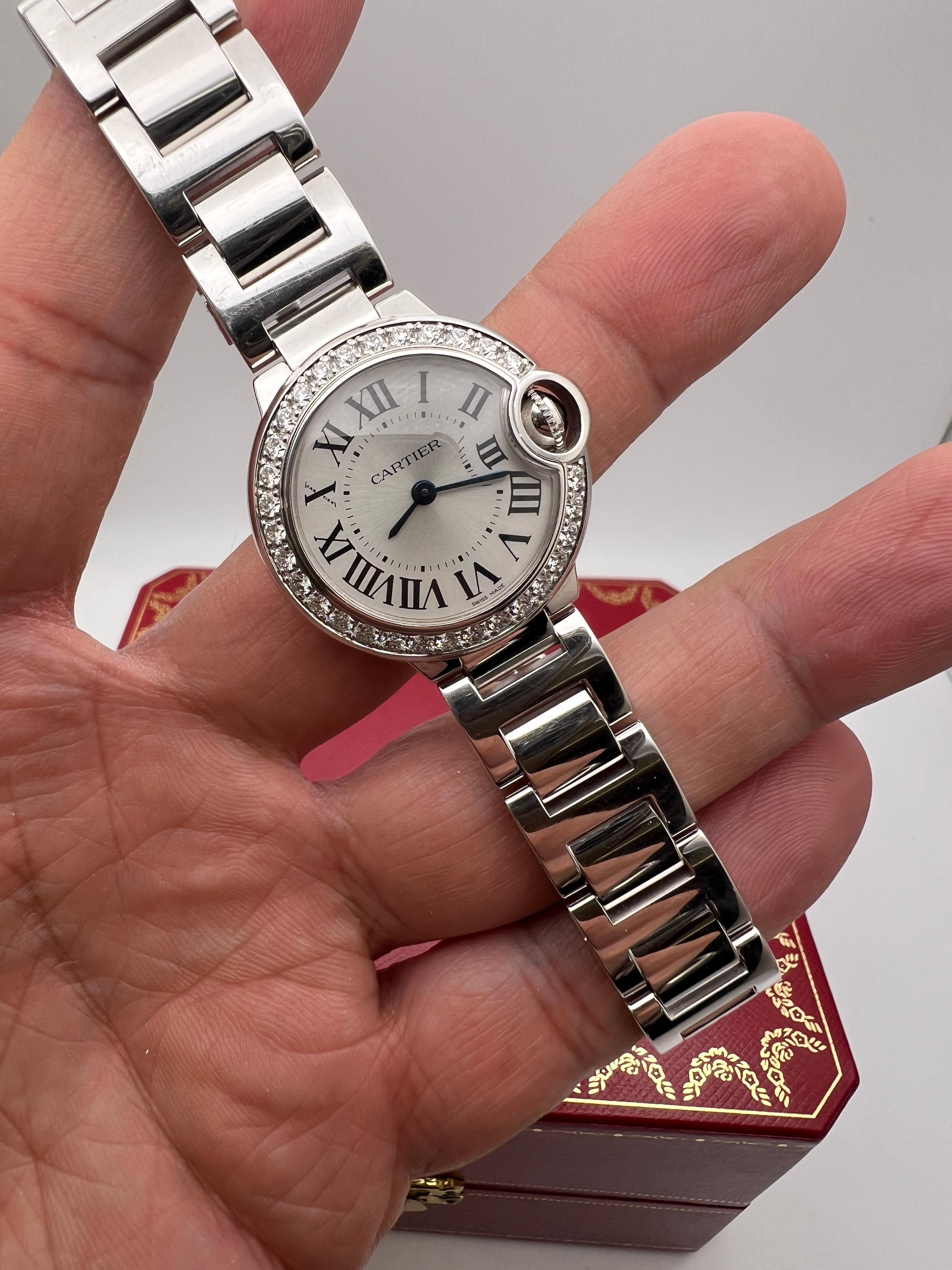 Cartier Ballon Bleu 28mm 18K White Gold Factory Diamond Bezel Box Paper WE9003Z3 4