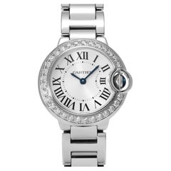 Cartier Ballon Bleu 28mm 18K White Gold Factory Diamond Bezel Box Paper WE9003Z3