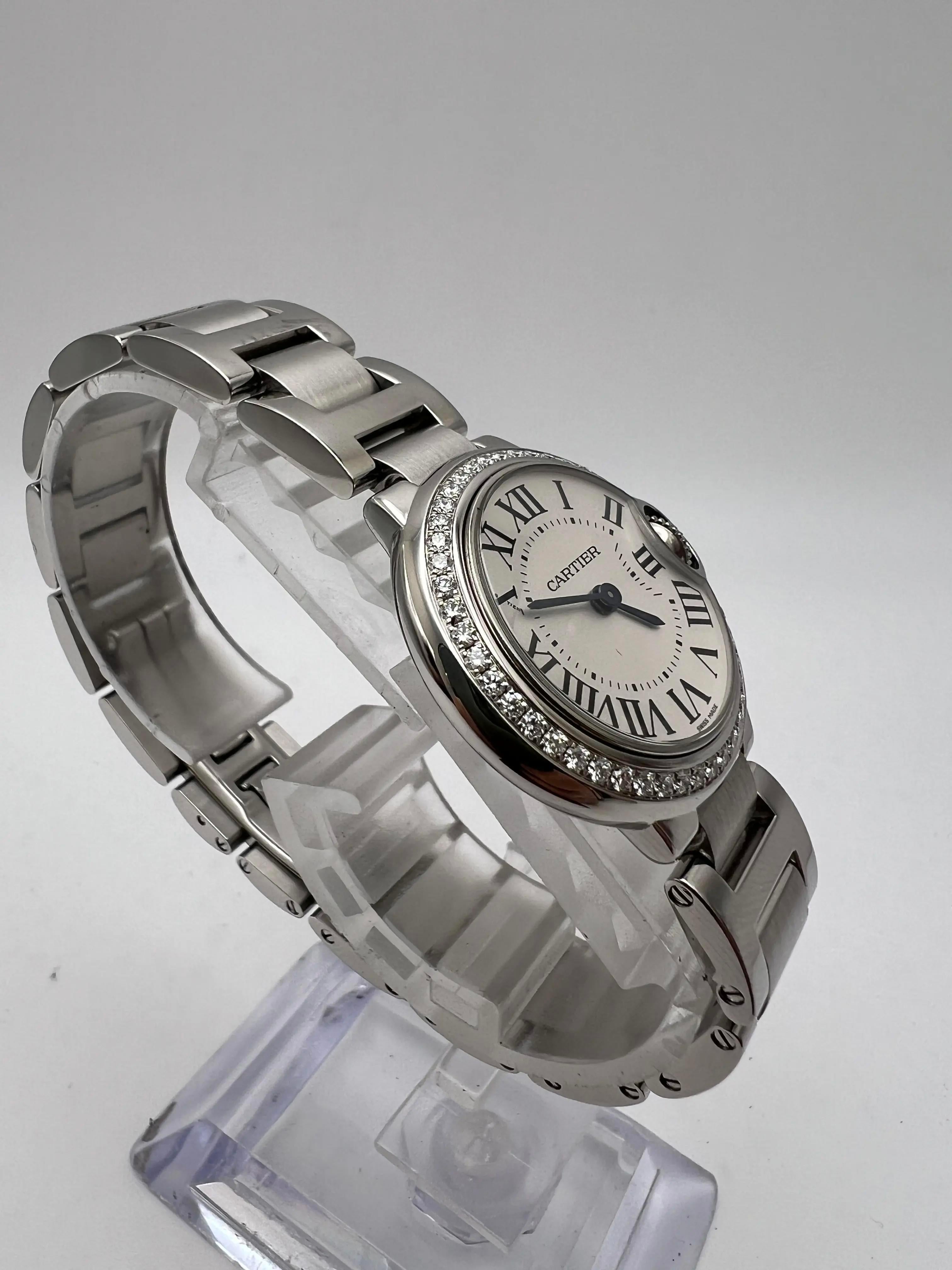 Cartier Ballon Bleu 28mm Factory Diamond Bezel W4BB0015 Argent Cadran Boîte Papiers en vente 5