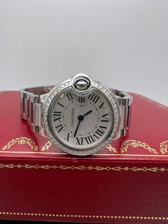 Cartier Ballon Bleu 28mm Factory Diamond Bezel W4BB0015 Silver Dial Box Papers