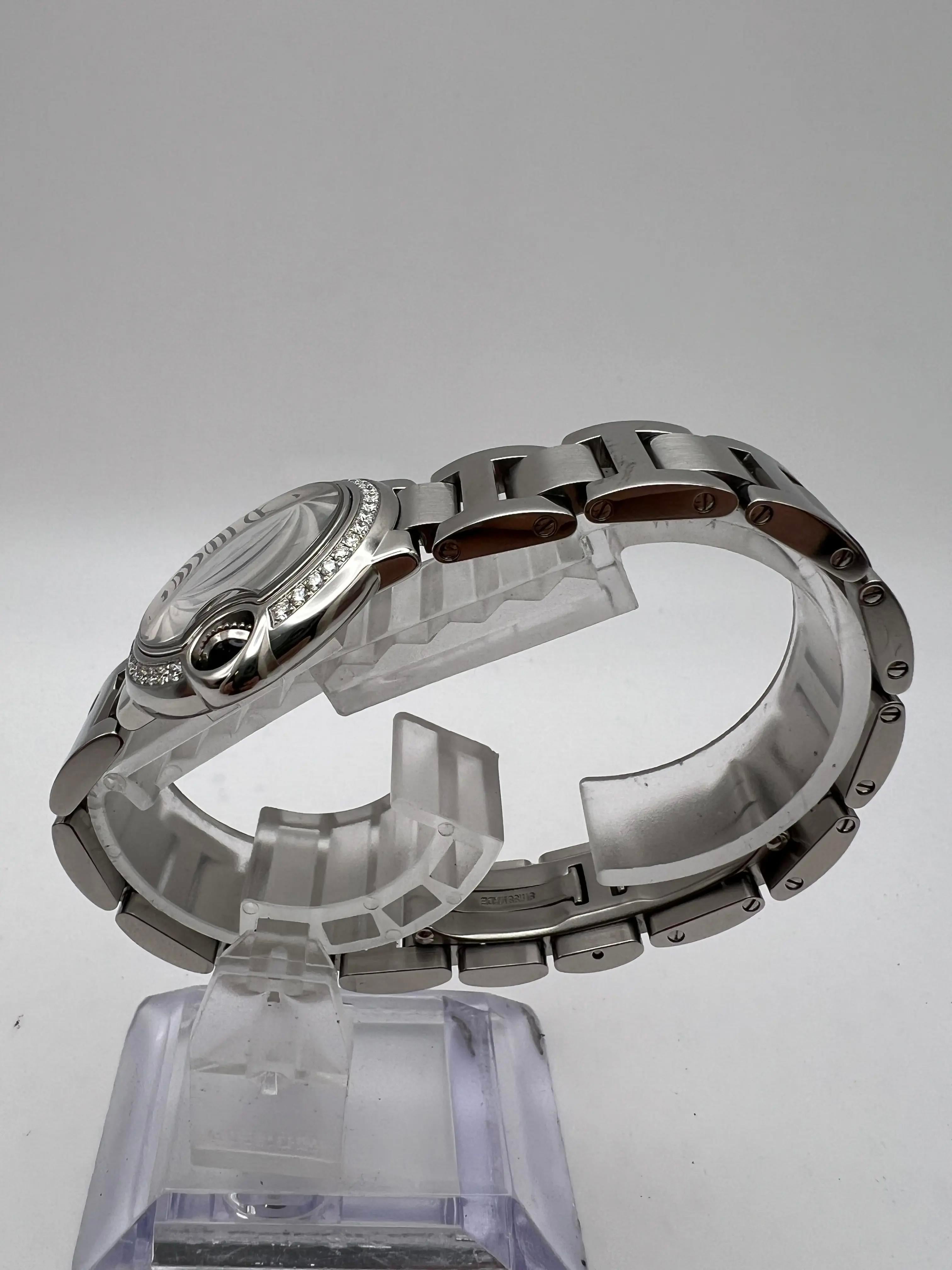 Cartier Ballon Bleu 28mm Factory Diamond Bezel W4BB0015 Argent Cadran Boîte Papiers en vente 3