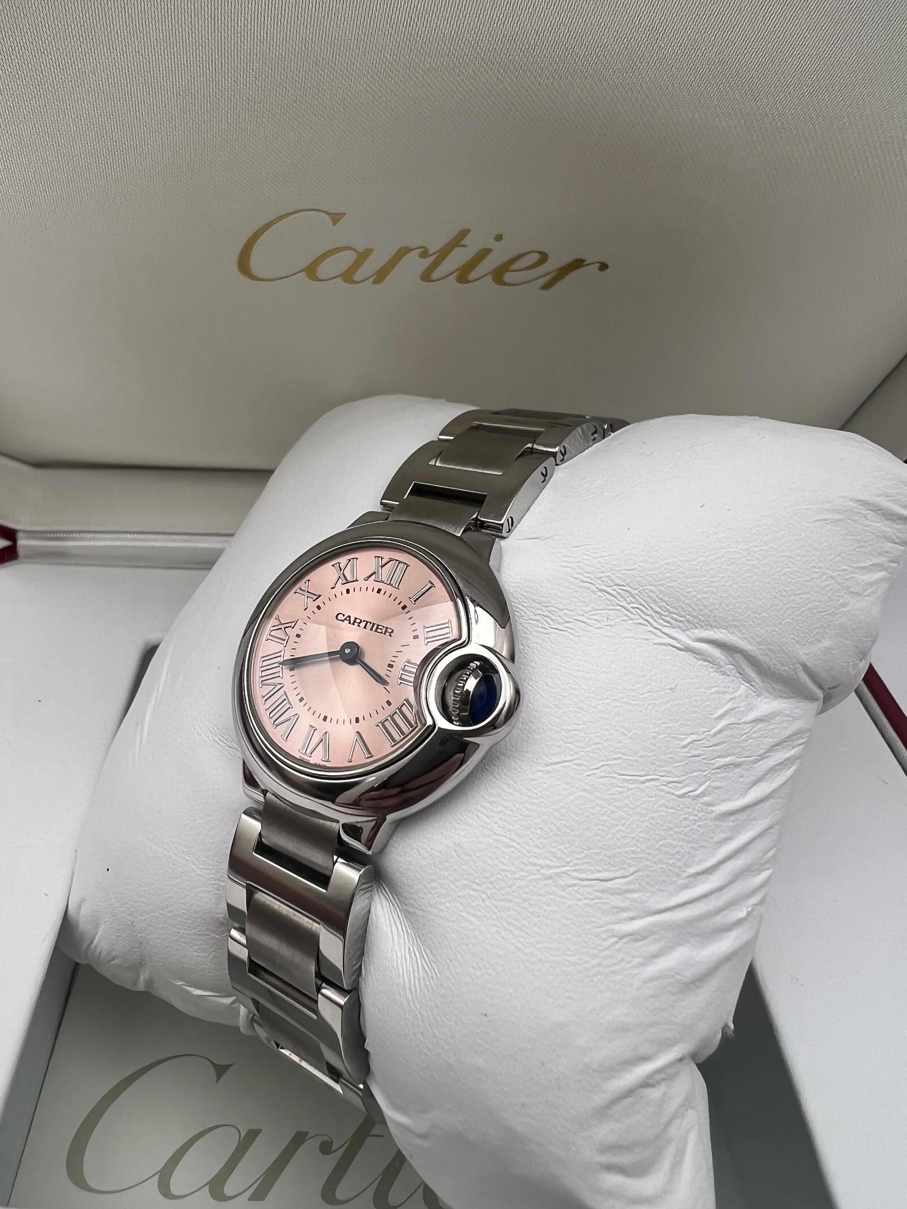 Cartier Ballon Bleu 28mm Pink Dial Box & Papers Steel Quartz Watch W6920038 For Sale 2