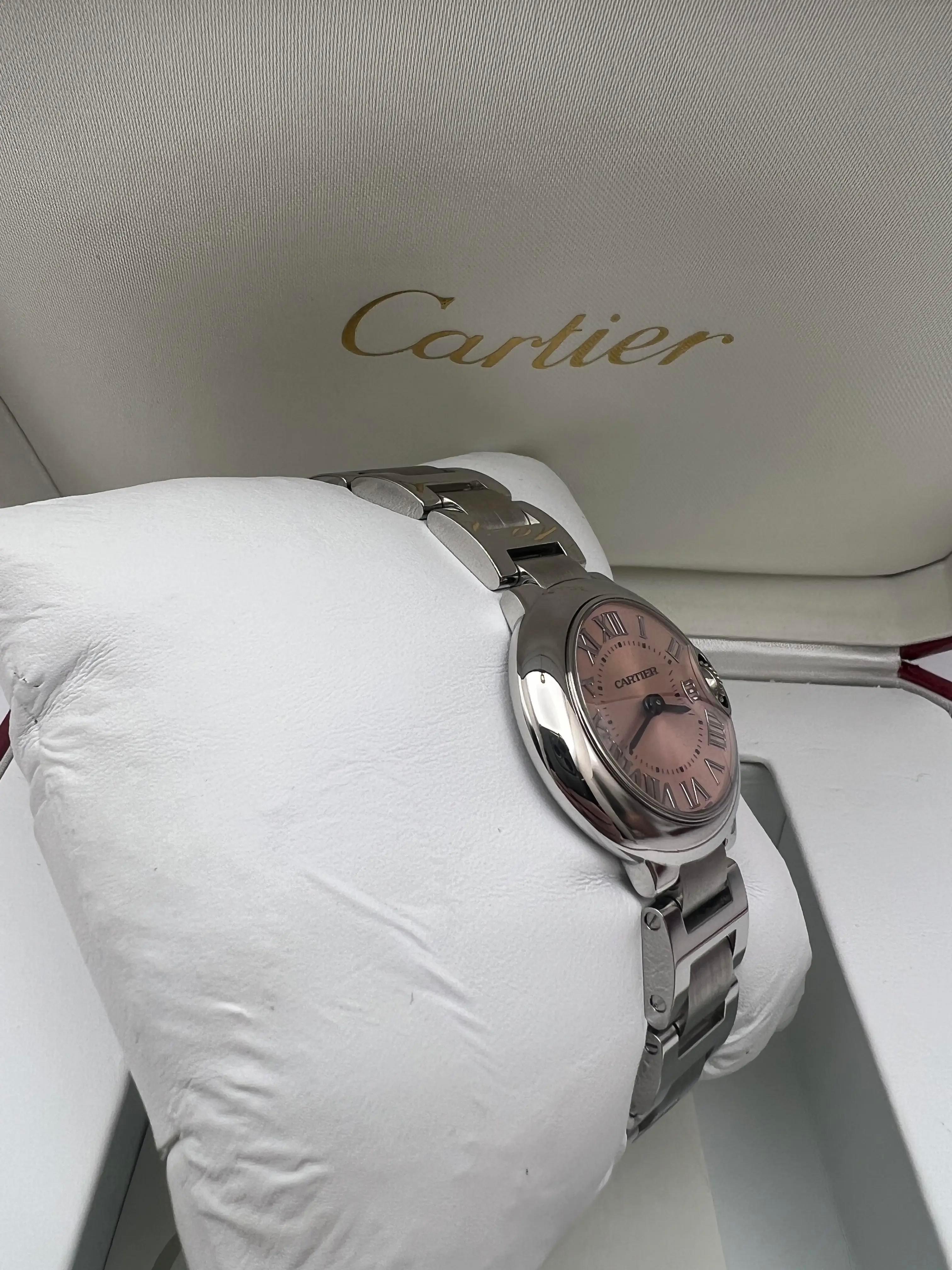 Cartier Ballon Bleu 28mm Pink Dial Box & Papers Steel Quartz Watch W6920038 For Sale 3