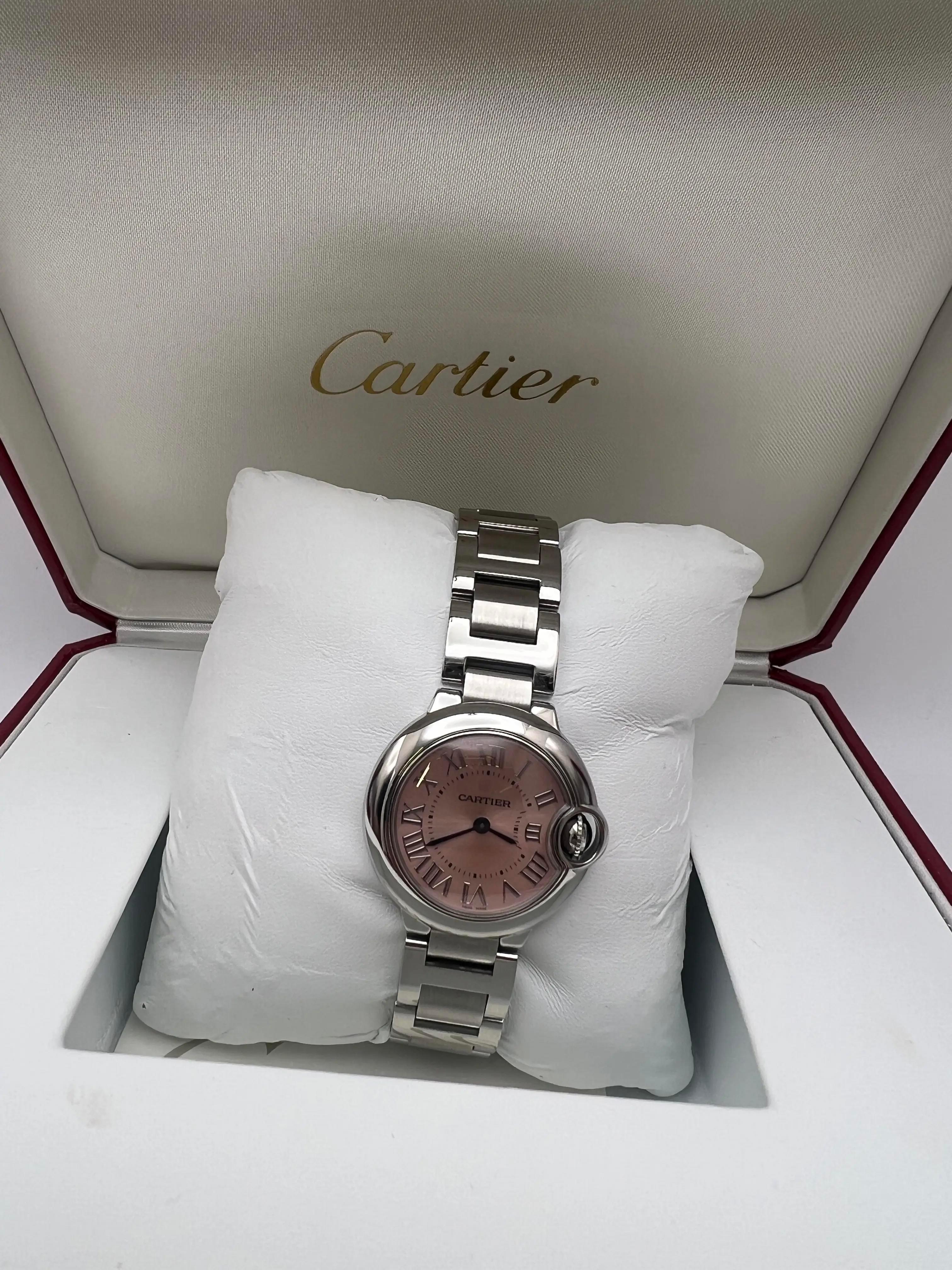 Cartier Ballon Bleu 28mm Pink Dial Box & Papers Steel Quartz Watch W6920038 For Sale 4