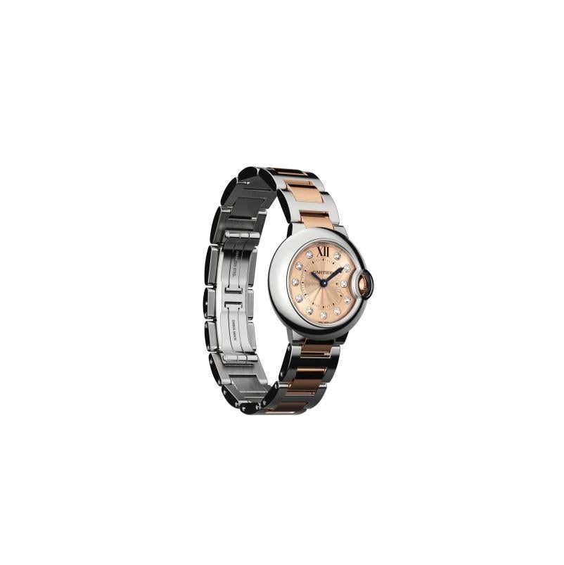 Cartier Ballon Bleu Quartz Pink Gold Steel and Diamond Watch WE902052 In New Condition In Wilmington, DE