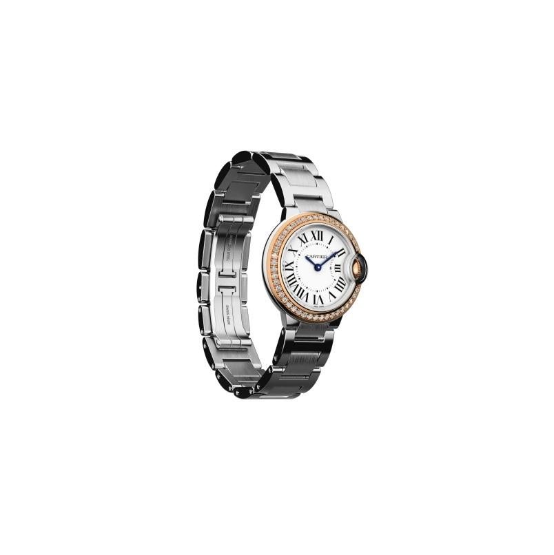 Cartier Ballon Bleu Quartz Rose Gold Steel and Diamond Watch WE902079 In New Condition In Wilmington, DE