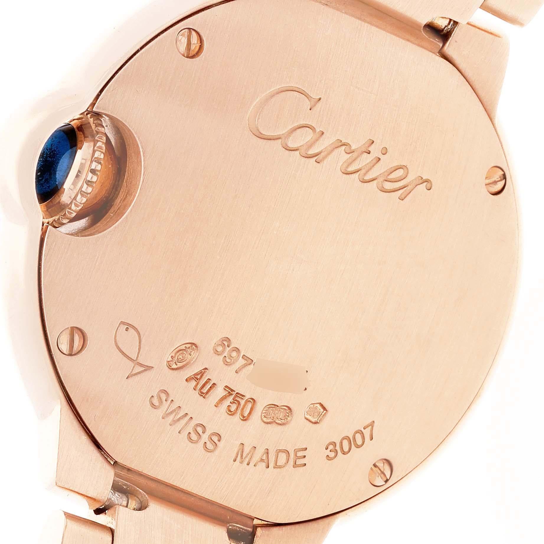 Women's Cartier Ballon Bleu 28mm Rose Gold Diamond Dial Ladies Watch WE902025 For Sale