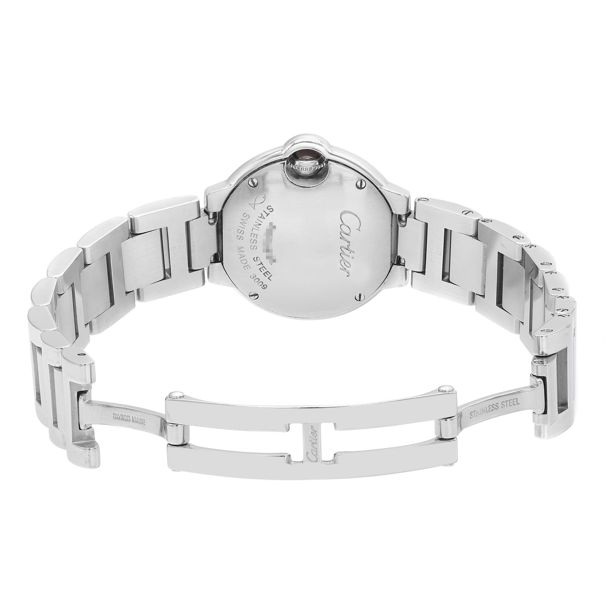 Cartier Ballon Bleu 28mm Steel Silver Dial Quartz Ladies Watch W69010Z4 In Excellent Condition In New York, NY