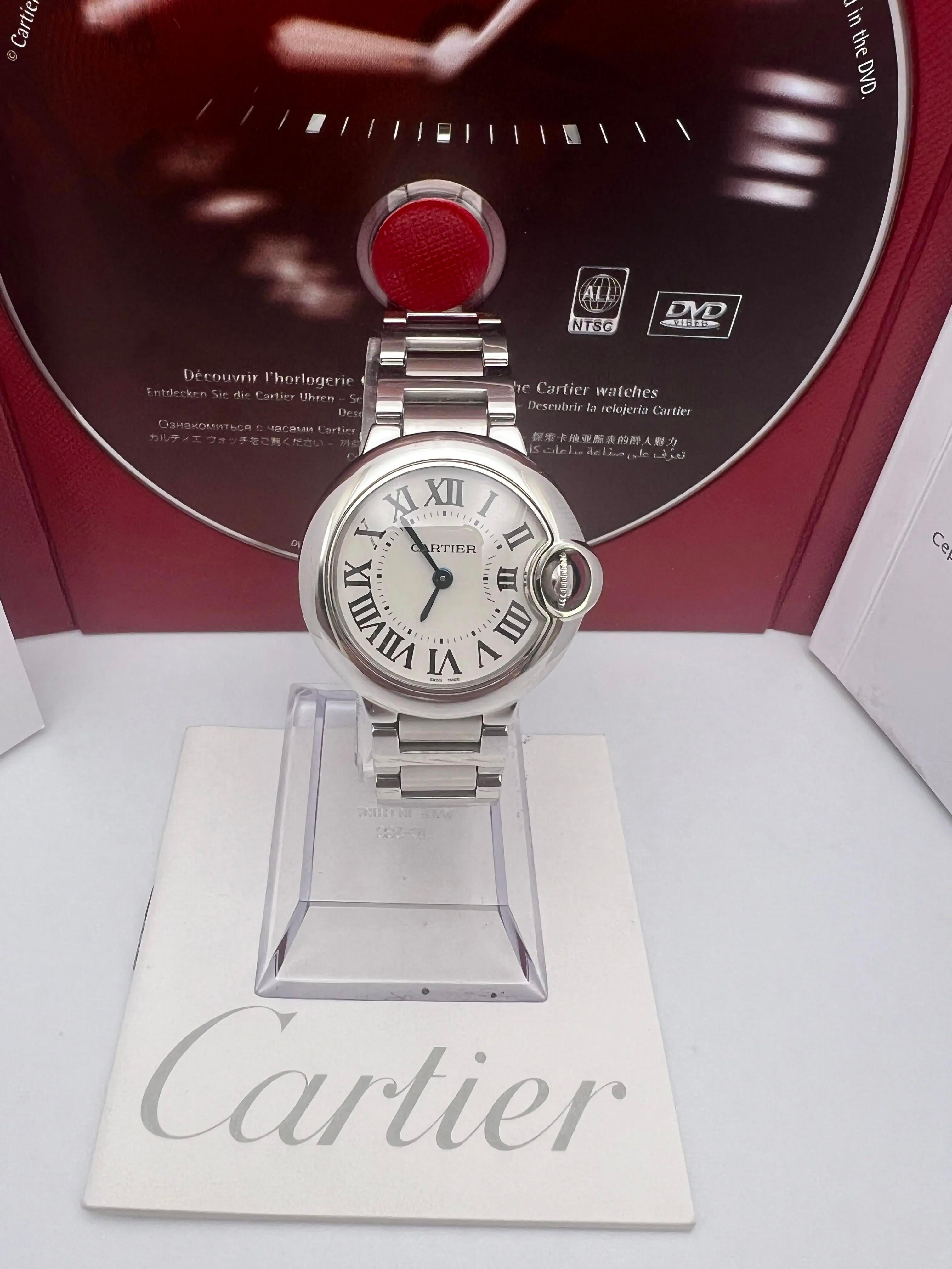 Donna Cartier Ballon Bleu 28mm W69010Z4 Quadrante argento Orologio da donna al quarzo Papers in vendita