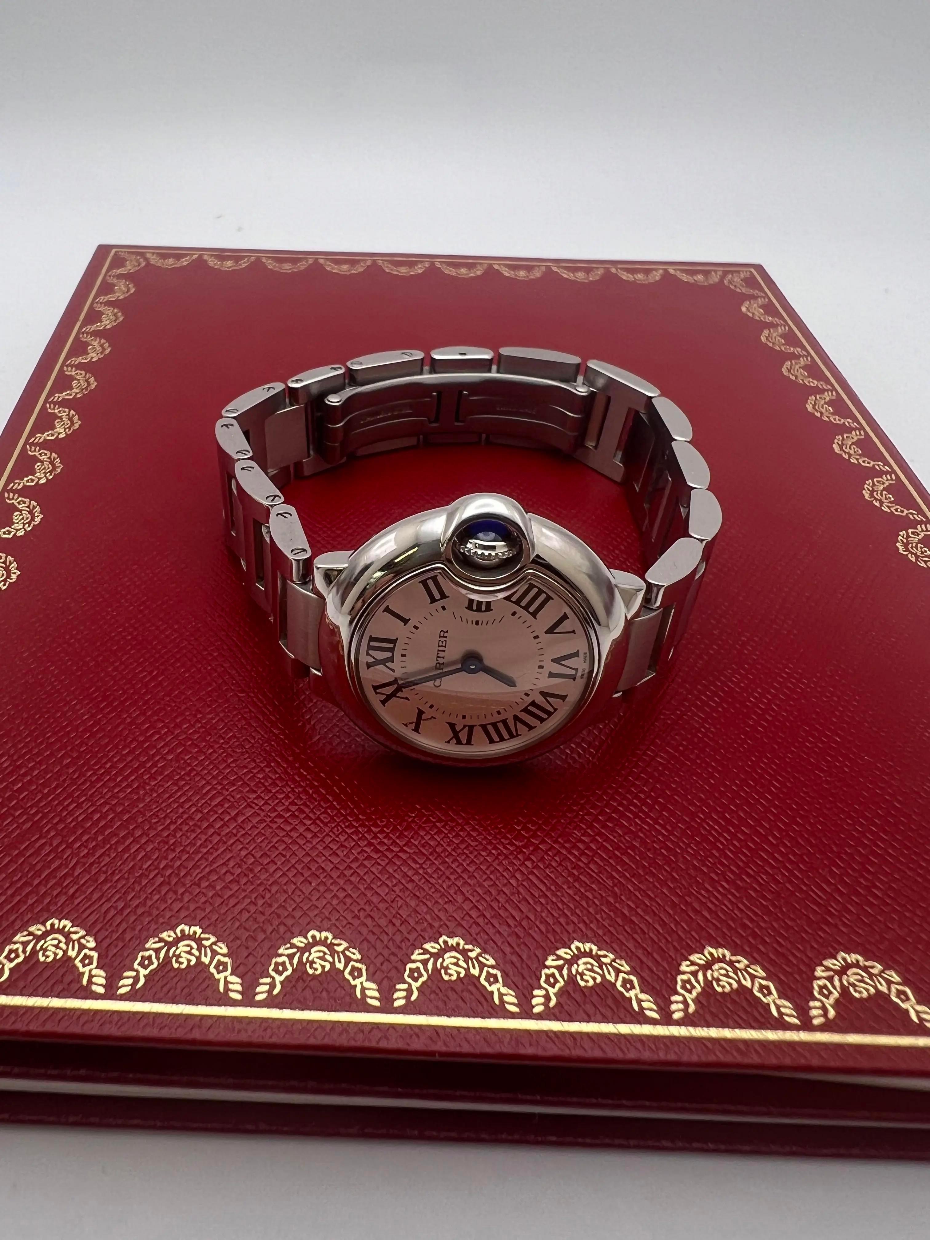 Cartier Ballon Bleu 28mm W69010Z4 Quadrante argento Orologio da donna al quarzo Papers in vendita 1