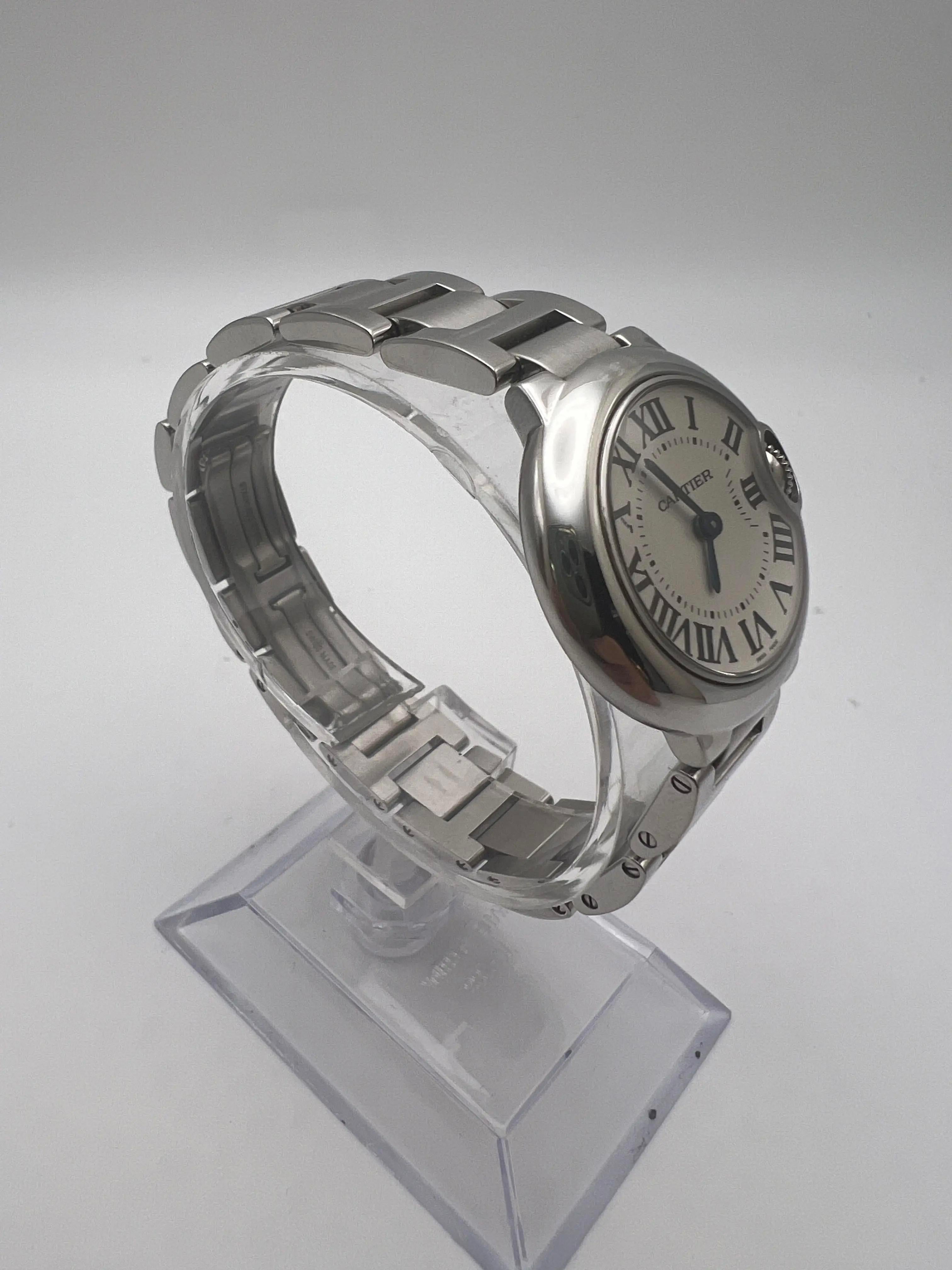 Cartier Ballon Bleu 28mm W69010Z4 Quadrante argento Orologio da donna al quarzo Papers in vendita 3