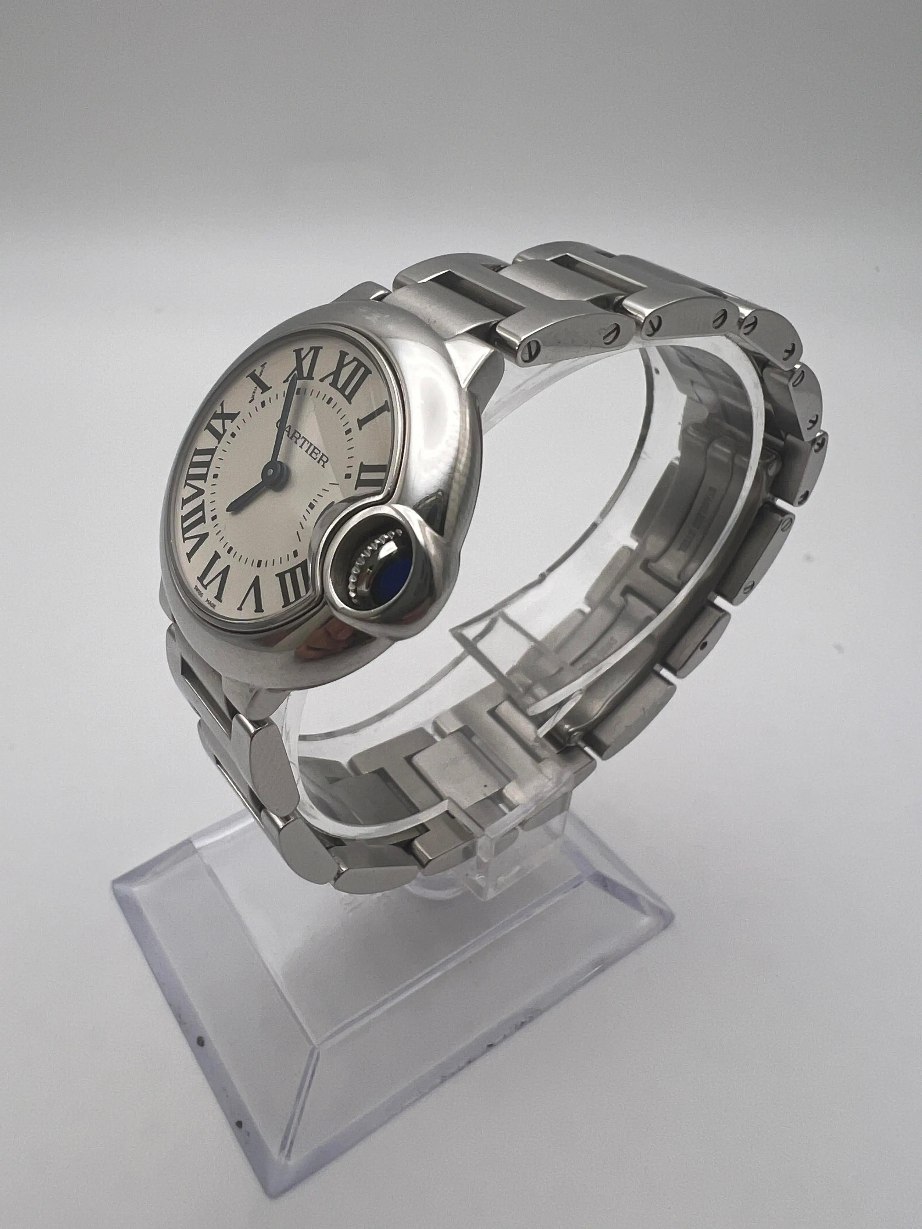 Cartier Ballon Bleu 28mm W69010Z4 Quadrante argento Orologio da donna al quarzo Papers in vendita 5