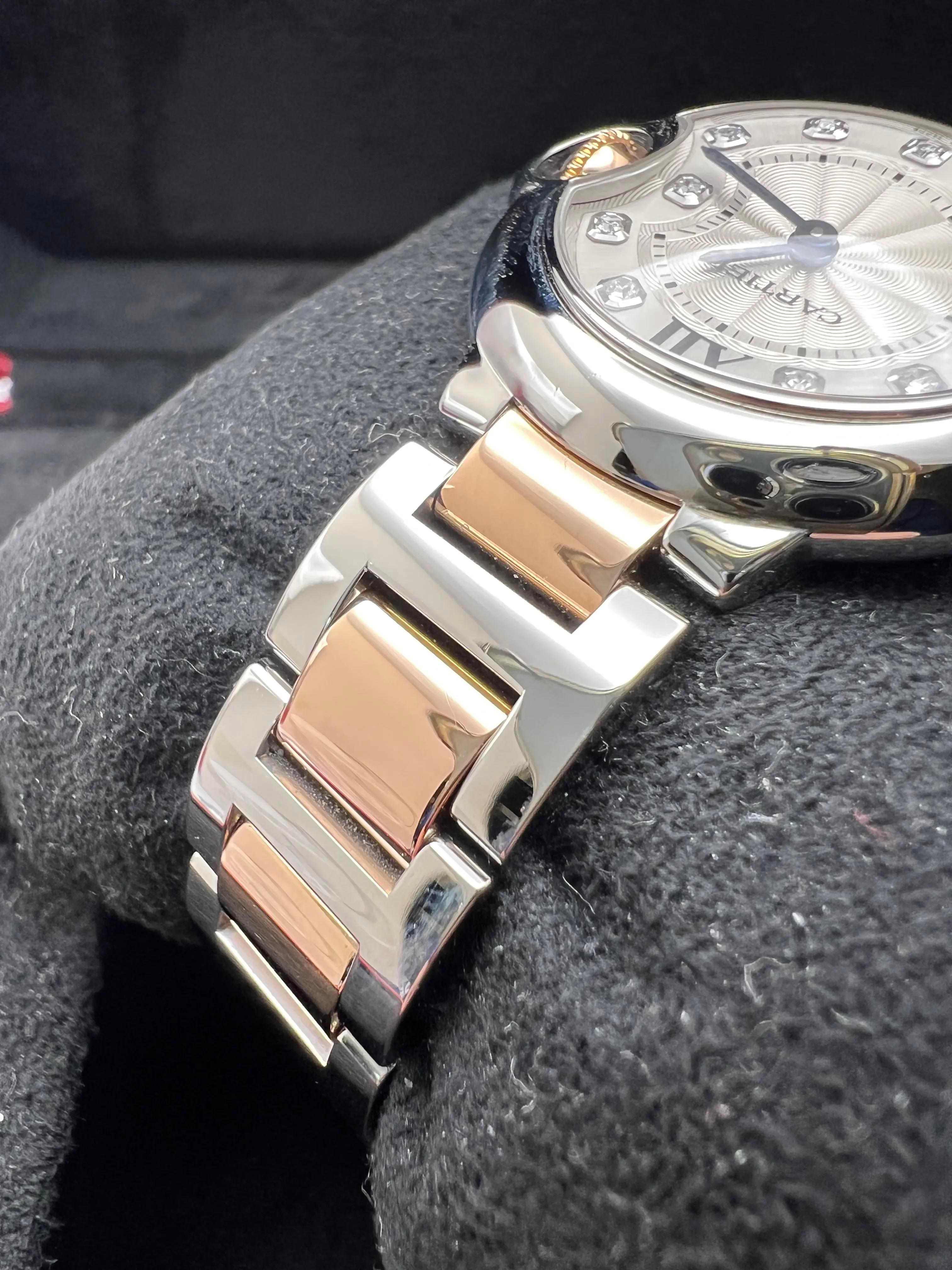 Cartier Ballon Bleu 28mm WE902030 18K Rose Steel Silver Diamond Dial For Sale 5