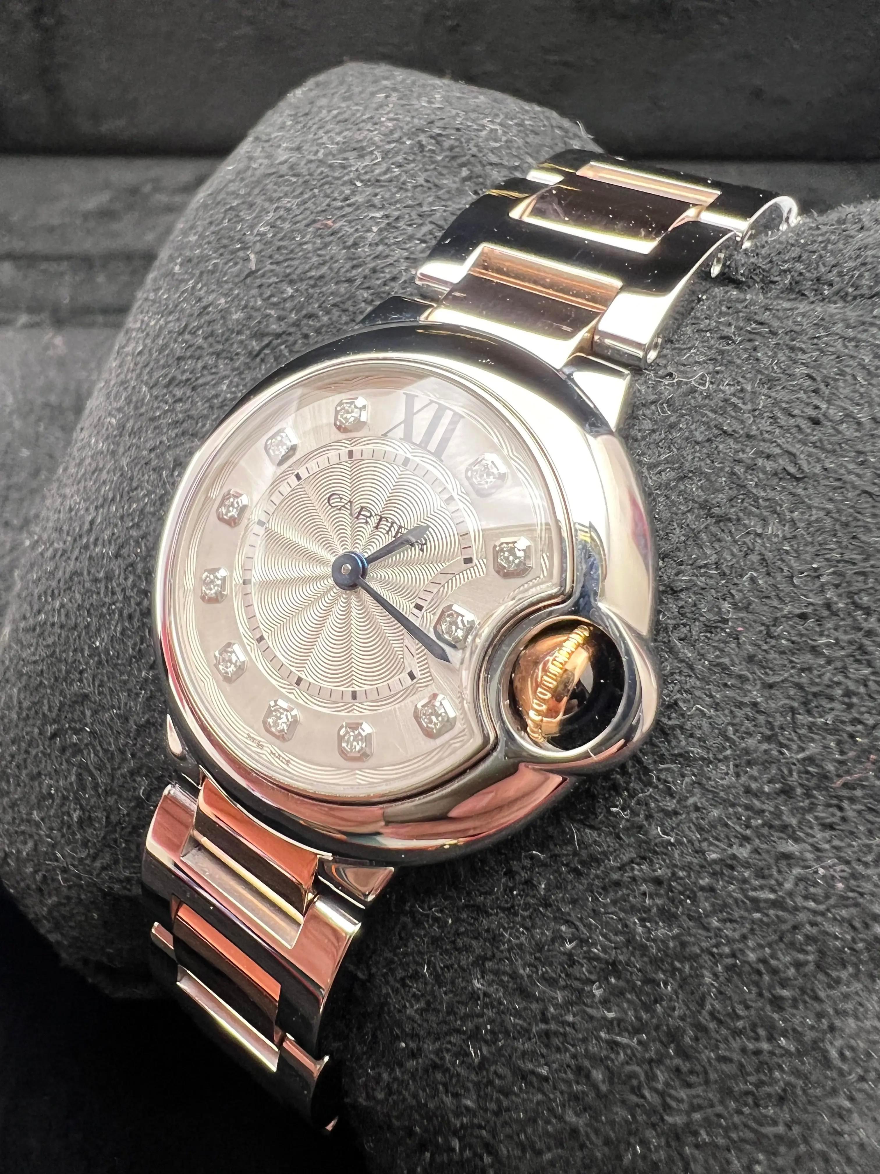Women's Cartier Ballon Bleu 28mm WE902030 18K Rose Steel Silver Diamond Dial For Sale