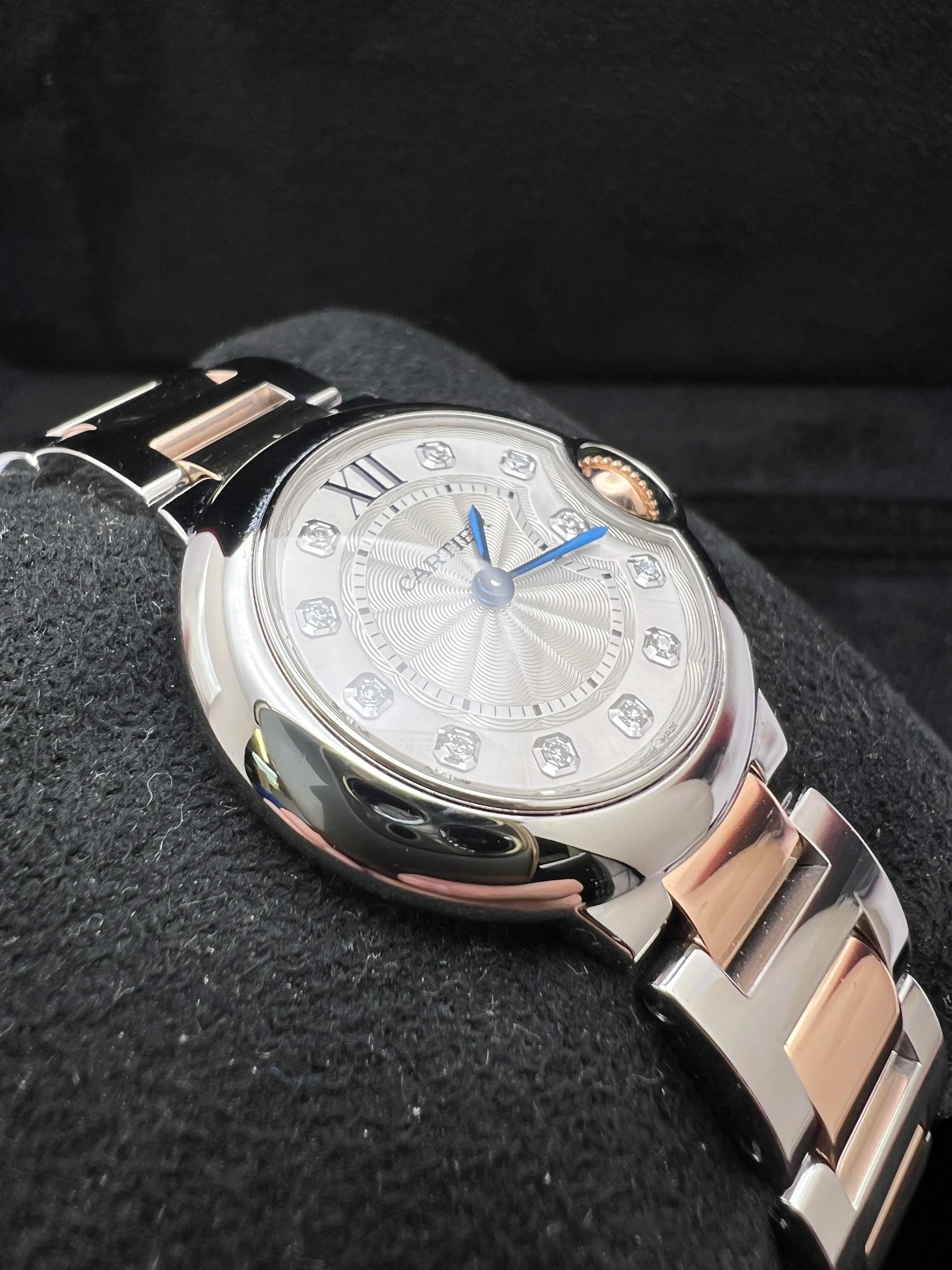 Cartier Ballon Bleu 28mm WE902030 18K Rose Steel Silver Diamond Dial For Sale 2