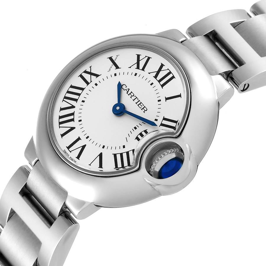 Cartier Ballon Bleu 29 Silber Zifferblatt Quarz Stahl Damenuhr W69010Z4 Box Kartenetui im Angebot 2
