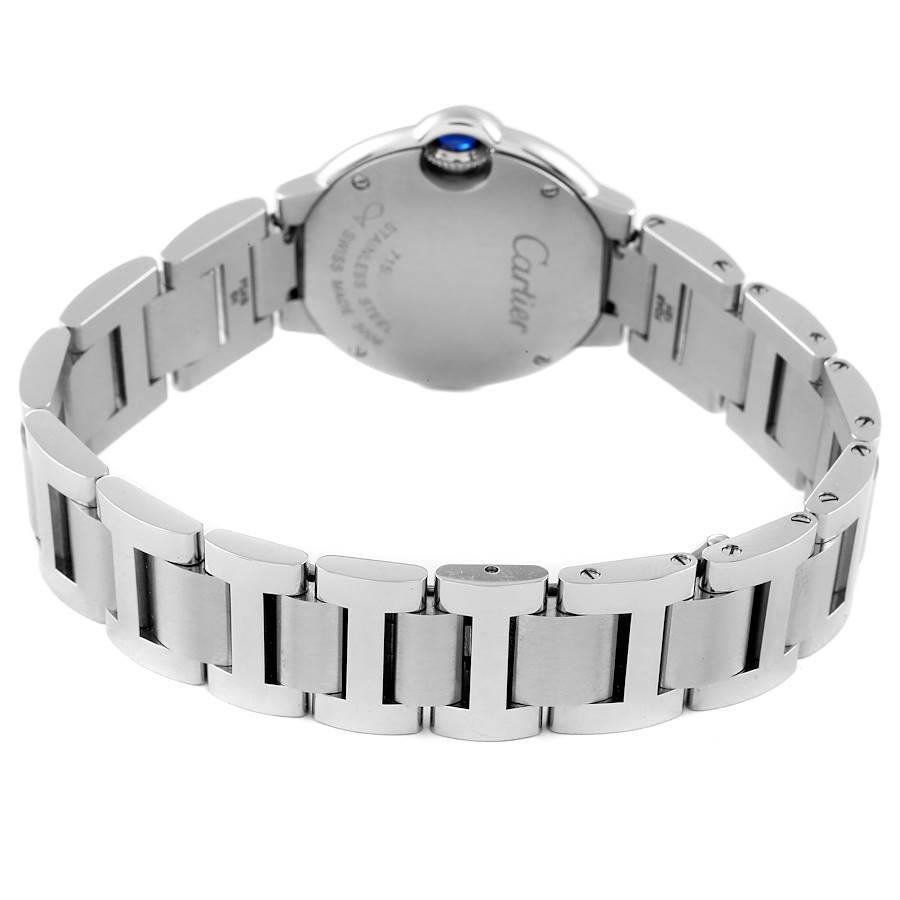 Cartier Ballon Bleu 29 Silber Zifferblatt Quarz Stahl Damenuhr W69010Z4 Box Kartenetui im Angebot 3