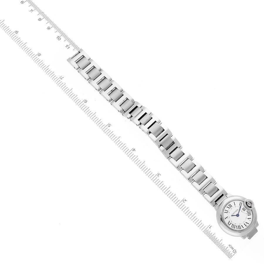 Cartier Ballon Bleu 29 Silber Zifferblatt Quarz Stahl Damenuhr W69010Z4 Box Kartenetui im Angebot 5