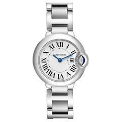 Cartier Ballon Bleu 29 Silber Zifferblatt Quarz Stahl Damenuhr W69010Z4 Box Kartenetui