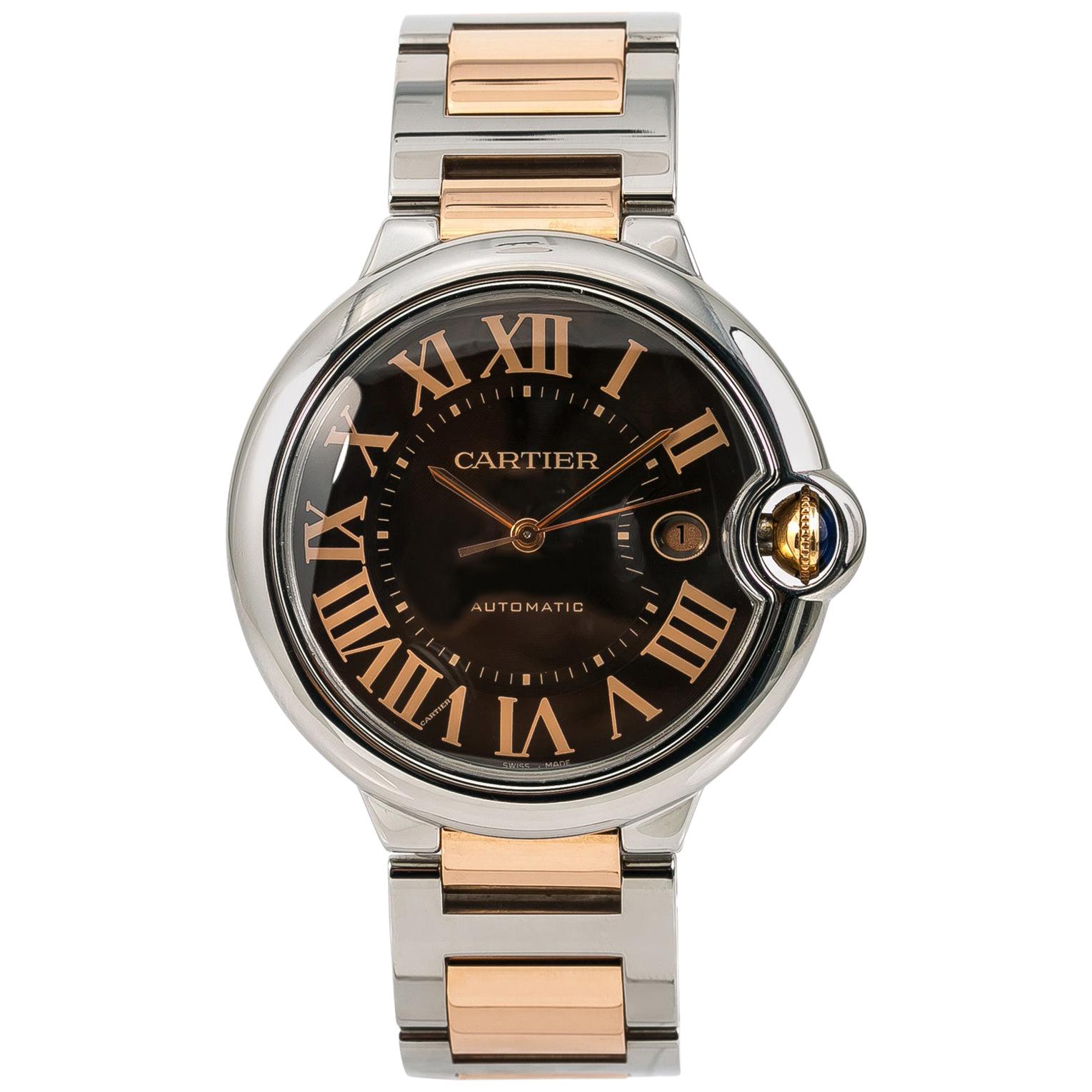 Cartier Ballon Bleu 3001 Men's Automatic Watch SS and 18 Karat Gold with Box For Sale